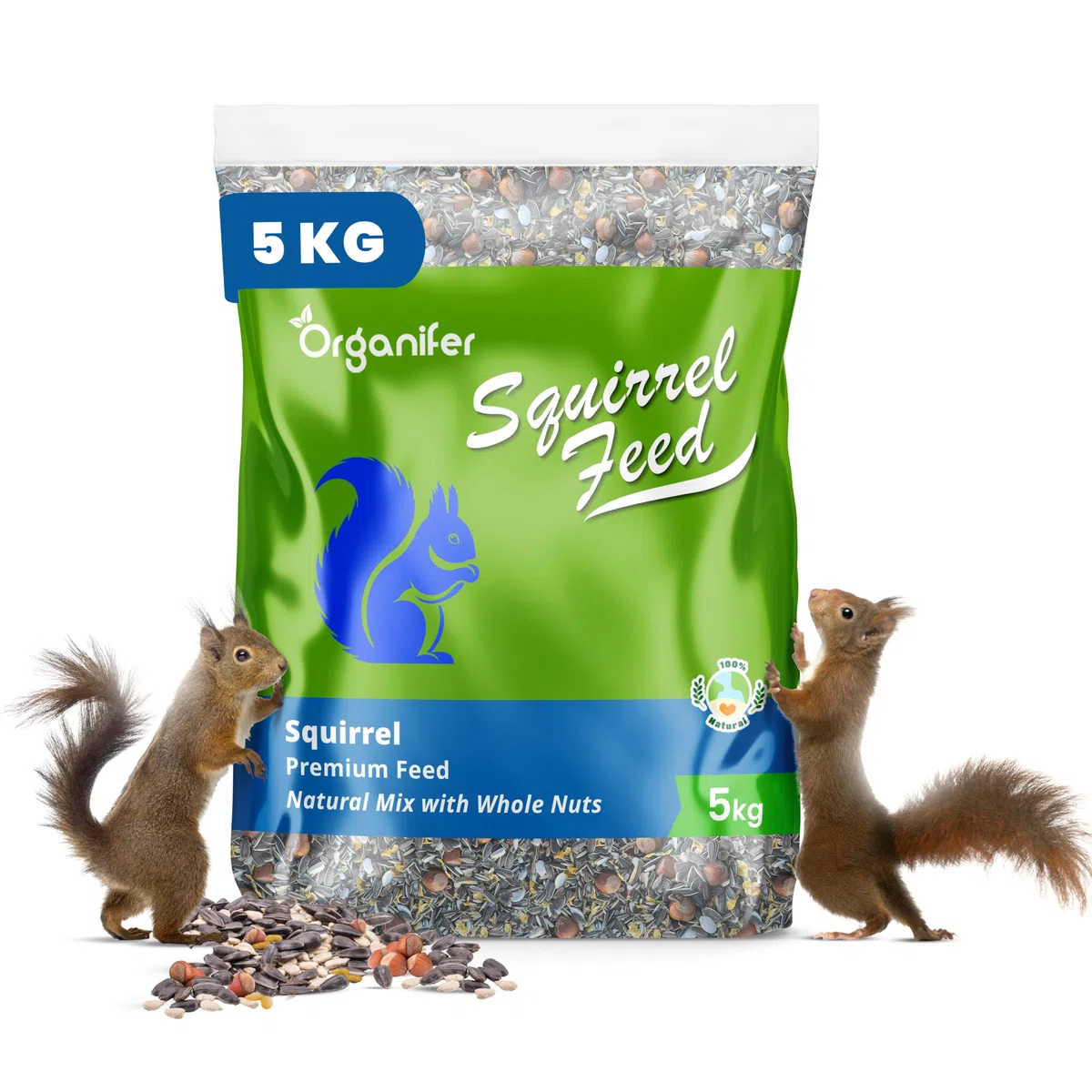 Mangime Per Scoiattoli - Mix Con Noci Intere (5 Kg) - Mangime Per Scoiattoli, Ricco Di Proteine, Grassi E Fibre - Adatto Per Mangiatoie Per Uccelli - Senza Pesticidi - Ogni Stagione - Organifer