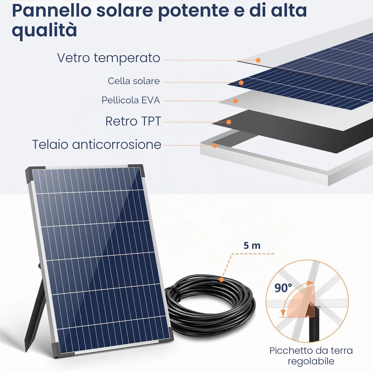 Fontana solare per esterni 12 W 605 l/h con 4 ugelli e tubo 5 ㎡