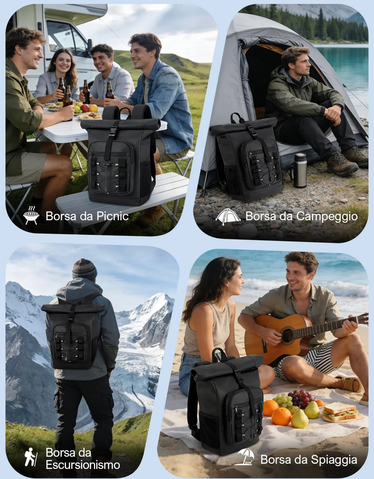 ISEYOU Zaino Termico Rolltop 24L Impermeabile Borsa Termica Porta Pranzo per Picnic BBQ Campeggio