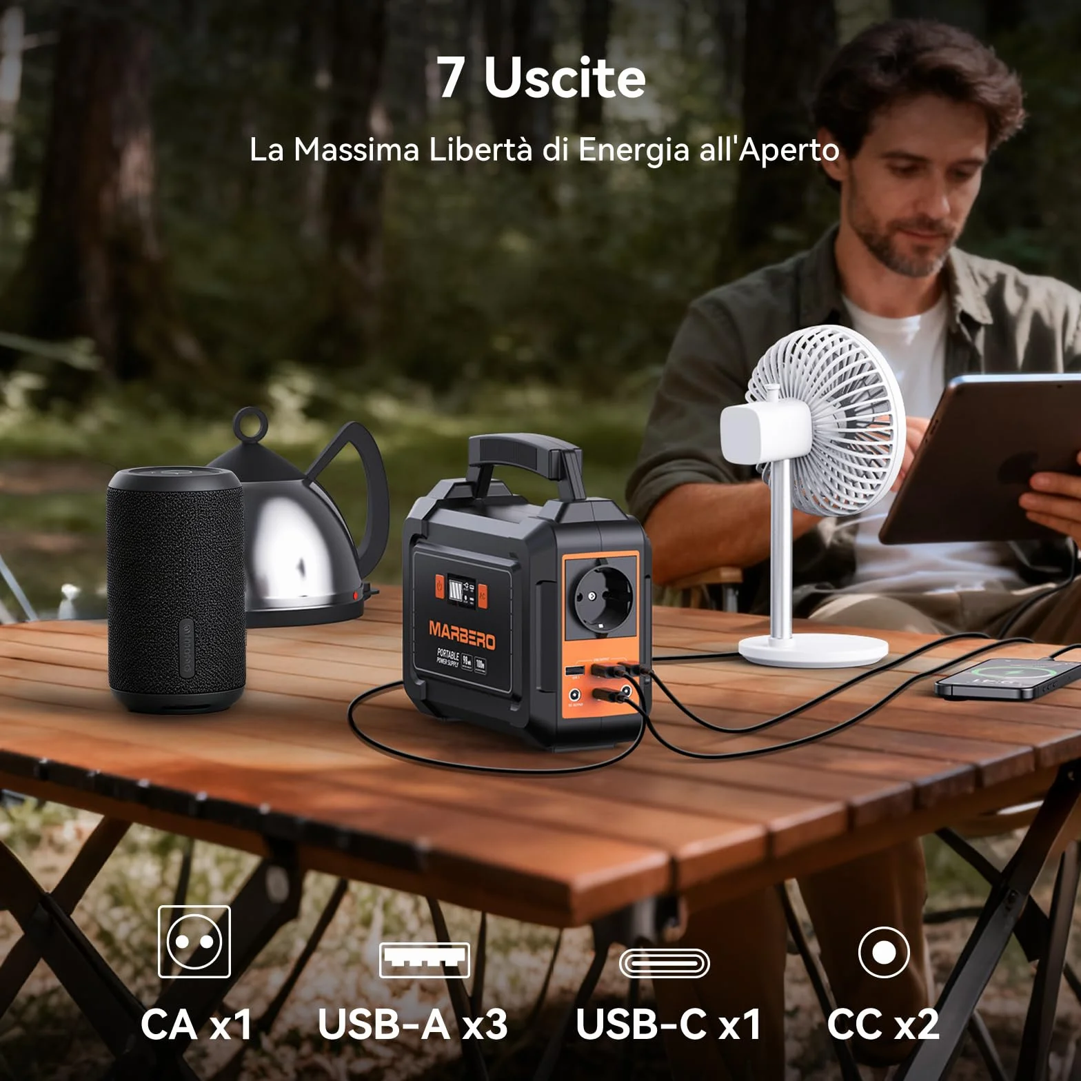 MARBERO Centrale Elettrica Portatile 26,400mAh con Pannello Solare Pieghevole da 30W Power Station 150W con Uscite DC per Strada, Avventura, Campeggio, Casa, Interruzione di Corrente