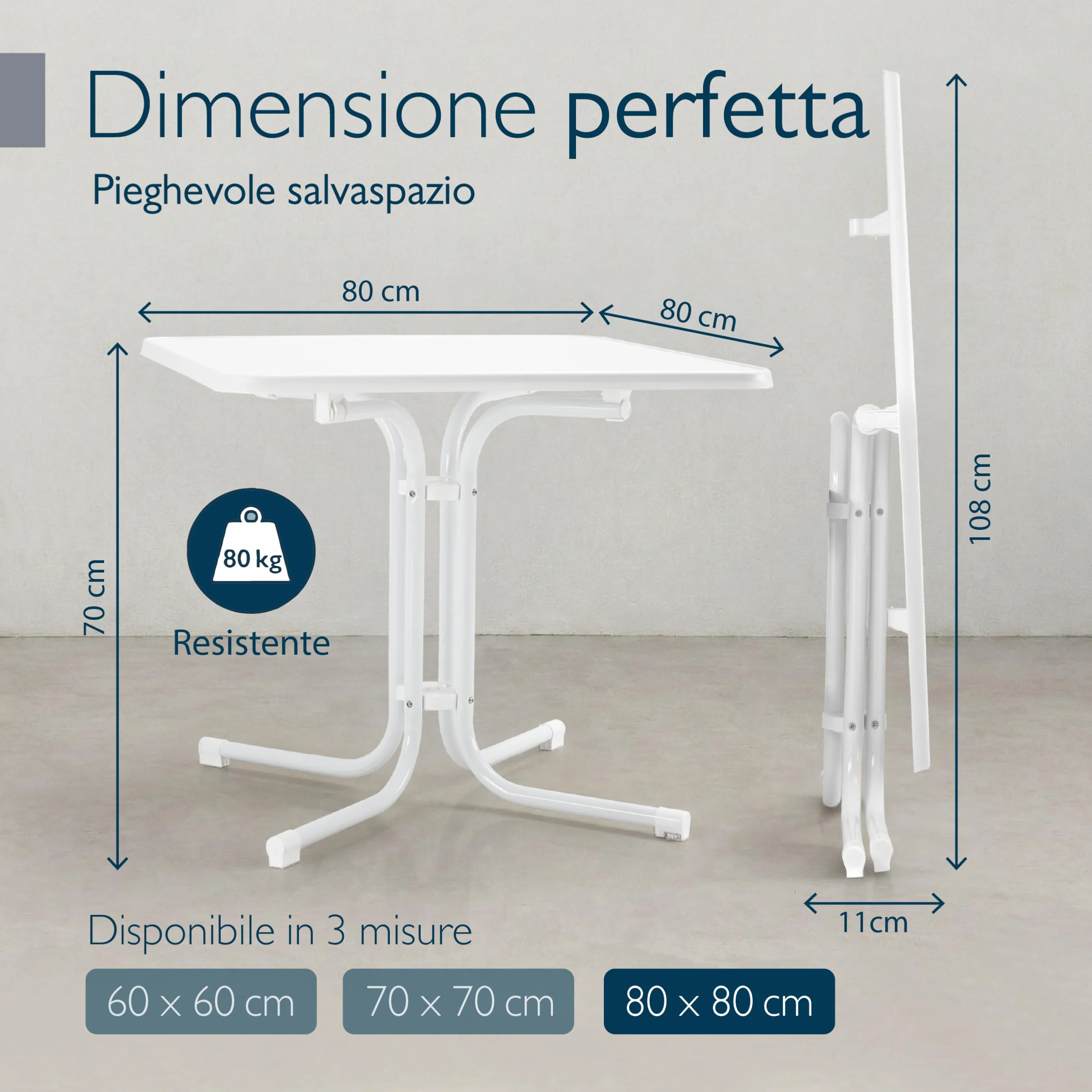 Beautissu Tavolo Bistrot da Esterno 80x80 cm – Tavolino da Balcone Giardino Terrazza Pieghevole H 70 cm – Tavolo da Campeggio Feste Bar Ristorante – Bianco – Bistroni