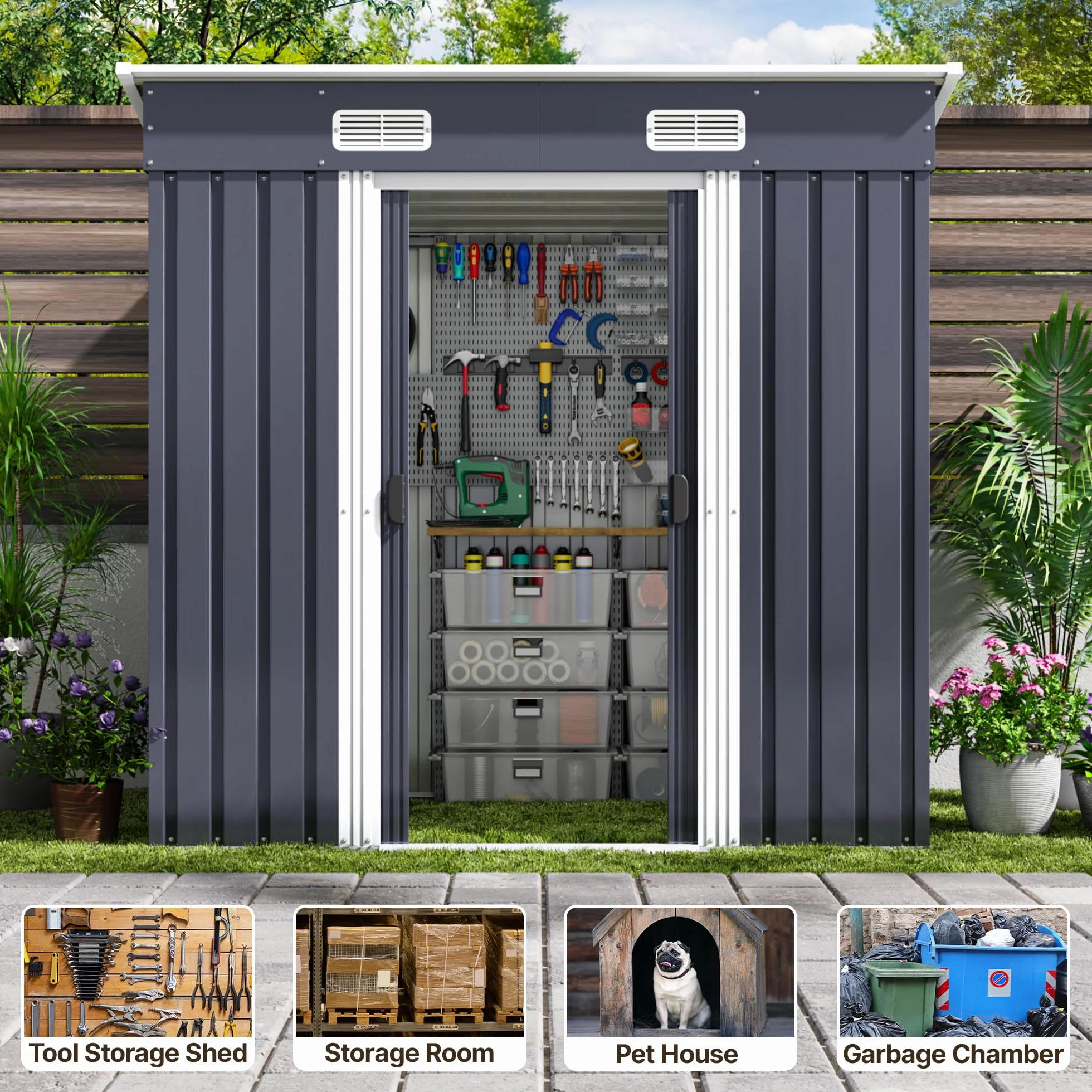 Xbro Casetta da Giardino in Metallo 2.11m² con Tetto Spiovente e Porta Scorrevole 183x109x182 cm