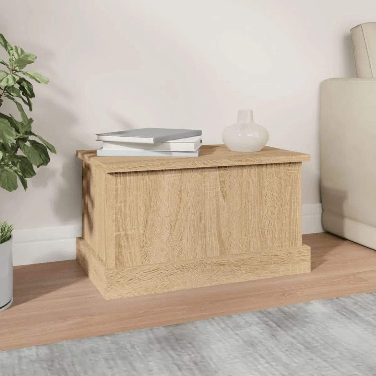 IKAYAA Baule da Esterno in Legno - Rovere Sonoma - 50 x 30 x 28 cm - Cassapanca Contenitore da Esterno - Giardino