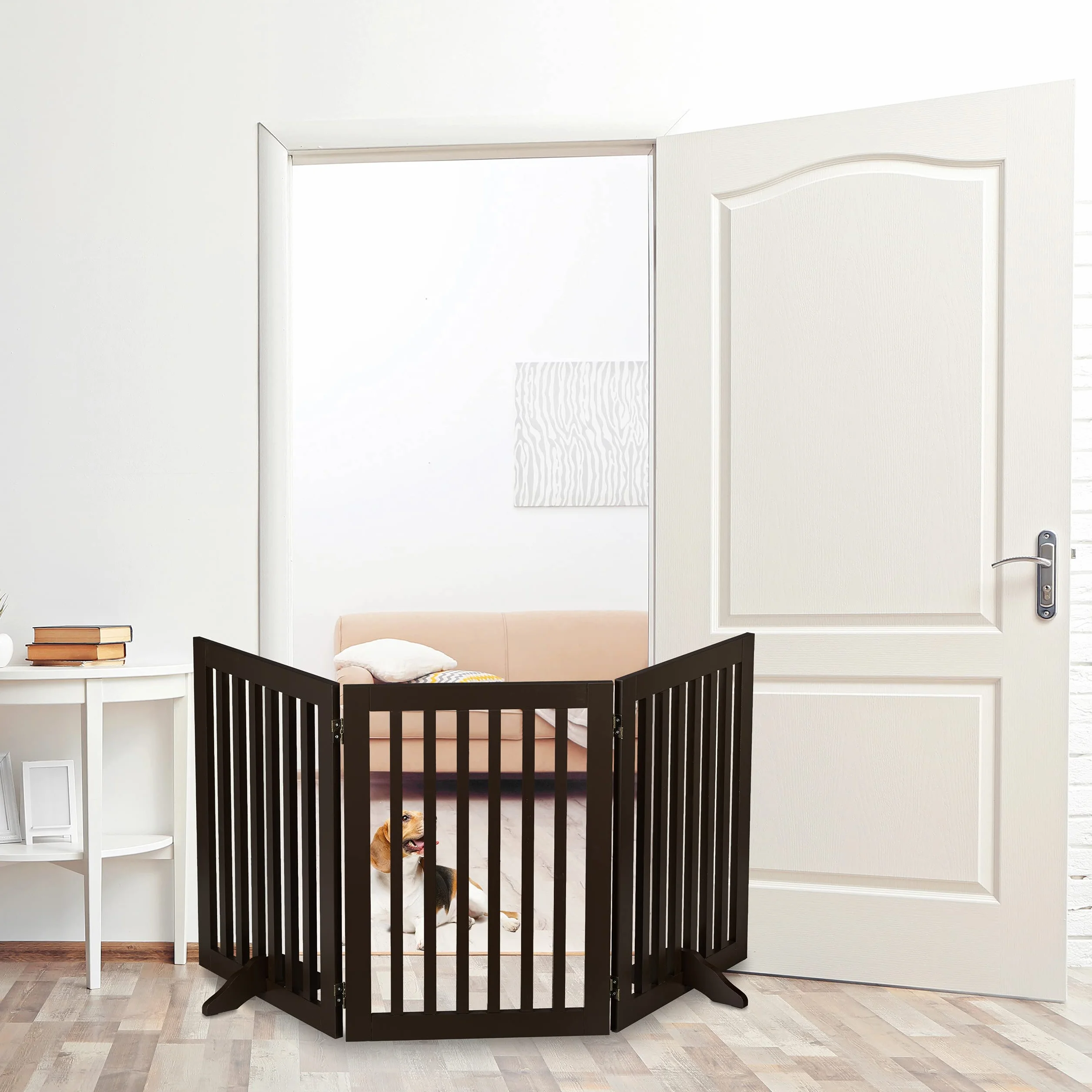 Relaxdays Cancelletto per Animali, Barriera per Cani e Gatti, Recinzione Scale, Cancellino HxL: 70 x 154 cm, Marrone