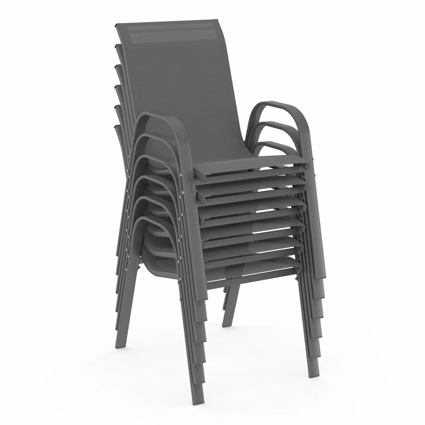 Set di 6 sedie impilabili in metallo e textilene grigio antracite LYMA