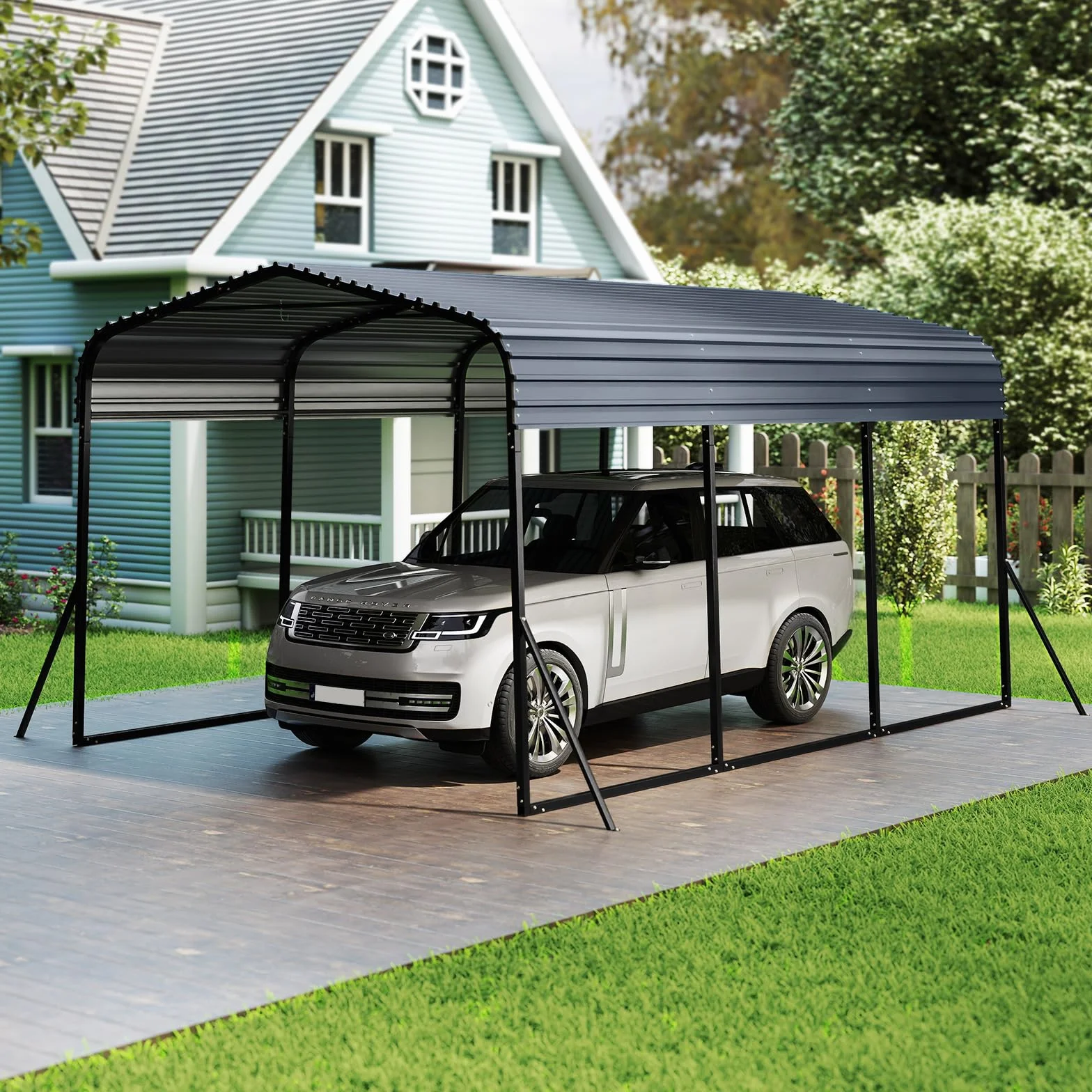COSTWAY Tenda da Garage 440 x 300 cm, Tettoia per Auto in Metallo con Base Rinforzata e 4 Gambe Inclinate Aiiunte, Gazebo da Esterno per SUV, Feste e Barbecue