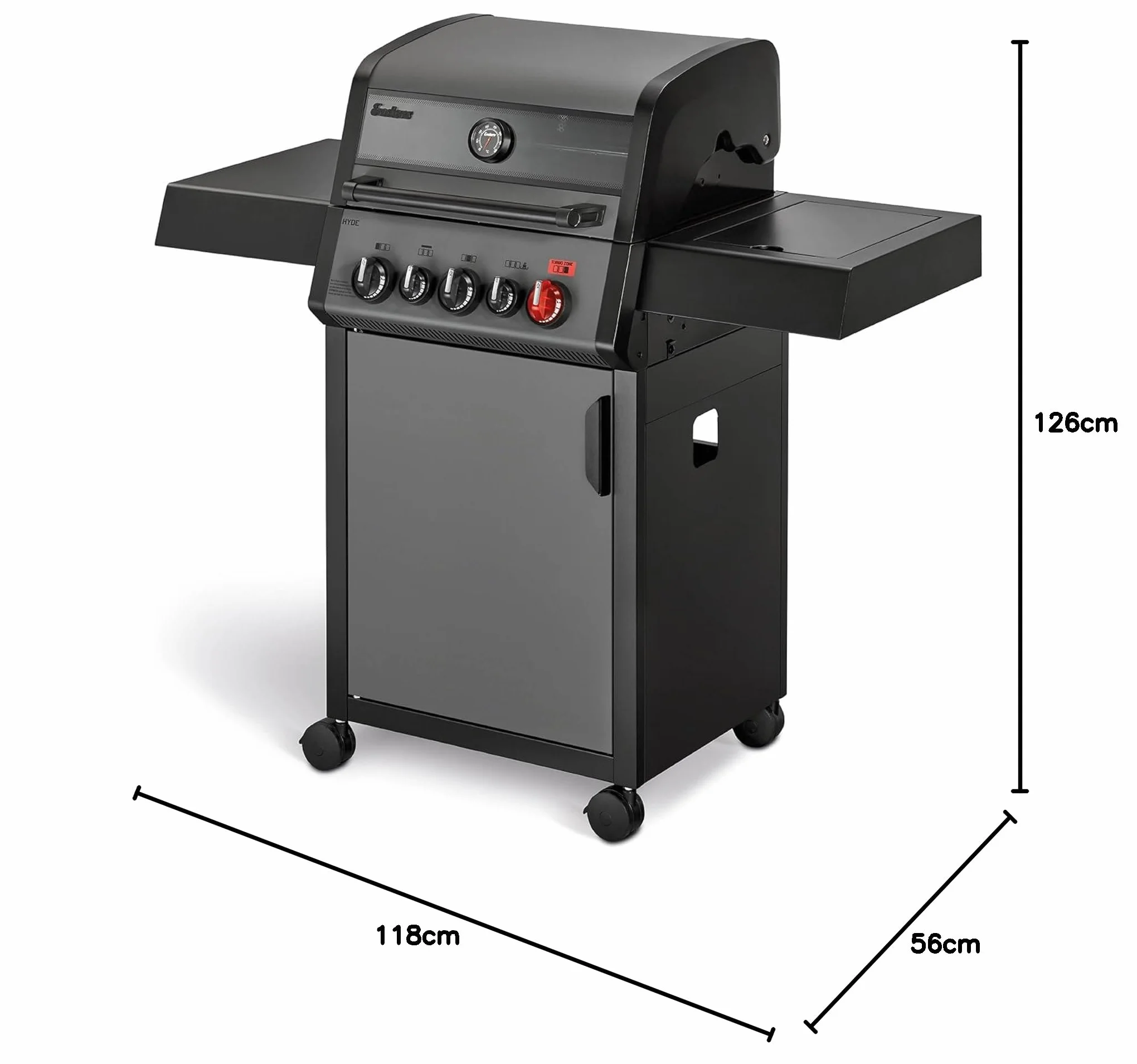 Enders Hyde 3 SIKR Turbo Barbecue a Gas 3 Bruciatori, Zona Turbo Infrarossi 800°C, Backburner Infrarossi, Fornello Laterale, Griglia 54x42 cm