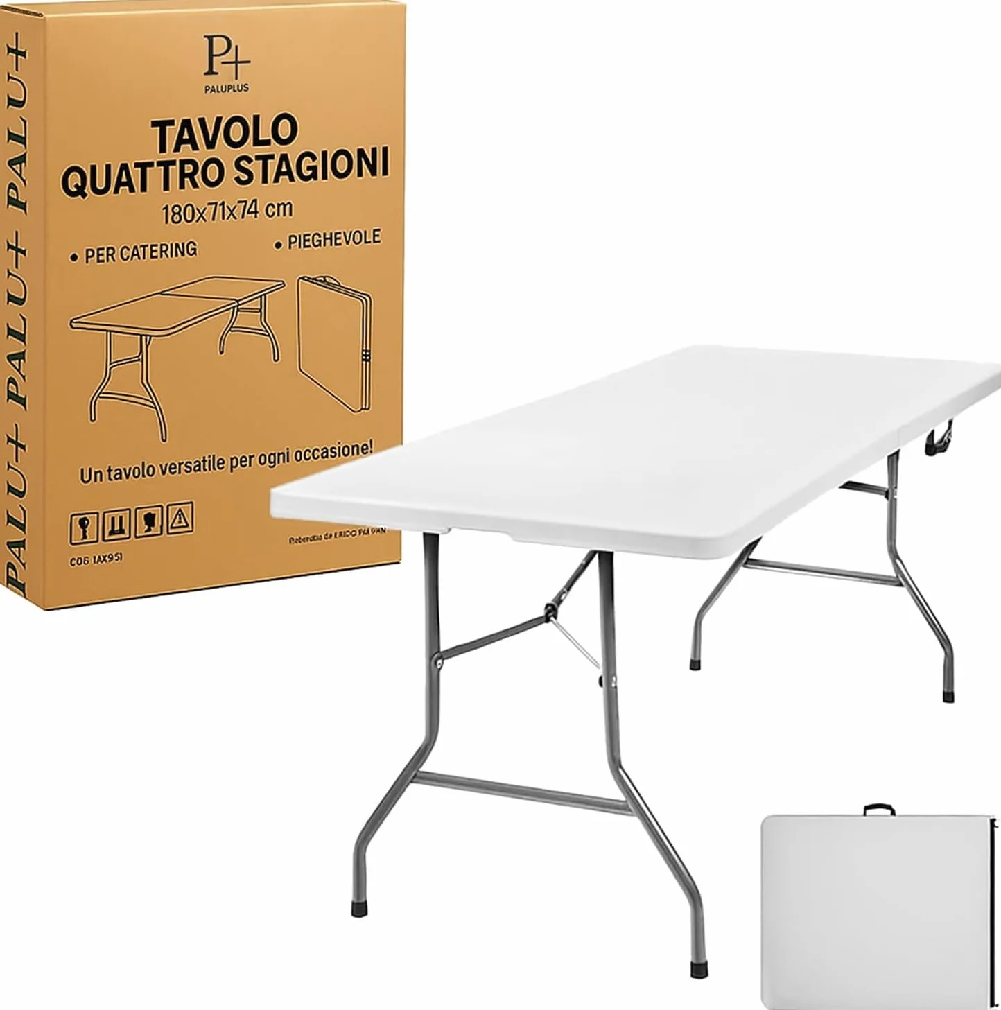 PALUPLUS Tavolo Catering Rettangolare a Valigetta Bianco 180x71x74 cm Tavolo Pieghevole Resina Metallo