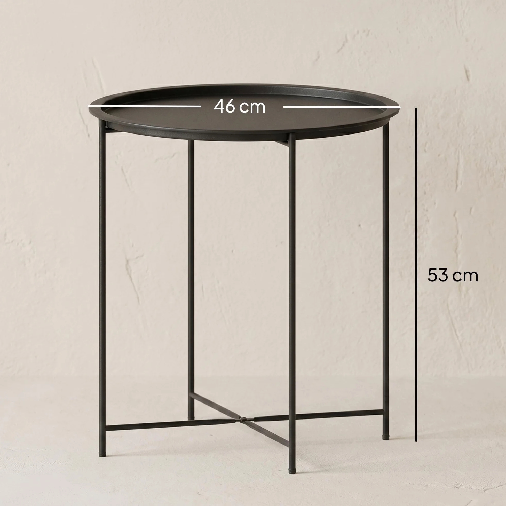 Outsunny Tavolo da Giardino Rotondo in Acciaio Ø46 cm con Vassoio Rimovibile e Gambe Pieghevoli Nero