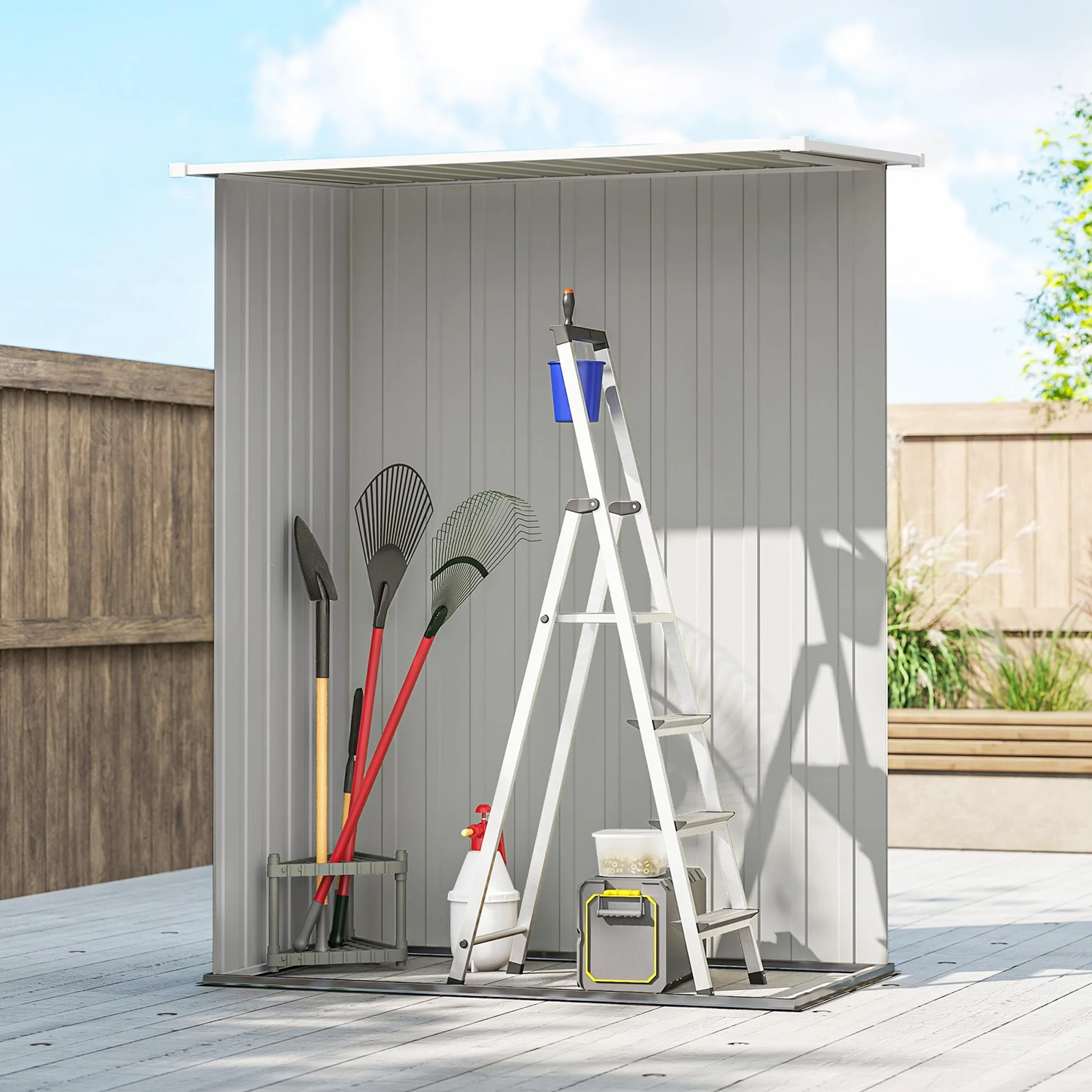 Outsunny Casetta da Giardino 1.07m² Acciaio Zincato Porta Attrezzi 142x86x189 cm Verde Chiaro