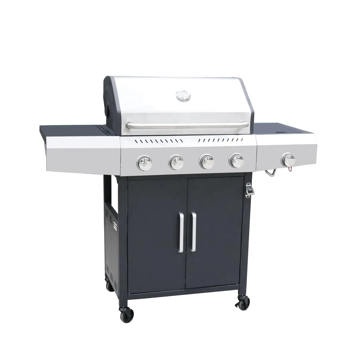 BRICOZONE Barbecue A Gas Professionale XXL 5 Bruciatori 16 Kw Coperchio Doppio Termometro Acciaio Inox