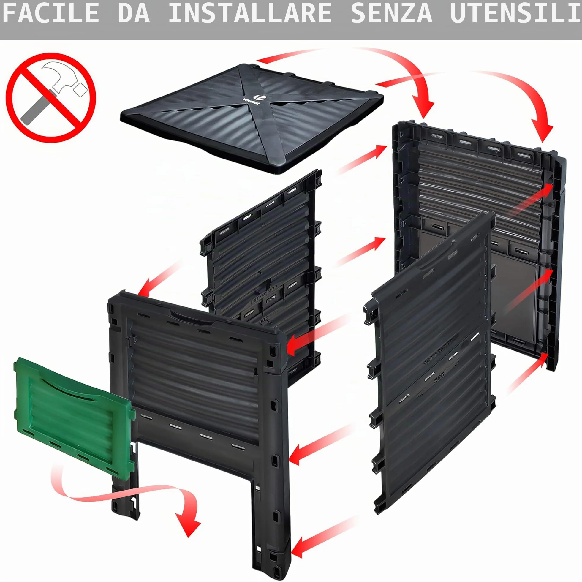 VOUNOT Compostiera da Giardino 300L Composter da Esterno Nero e Verde