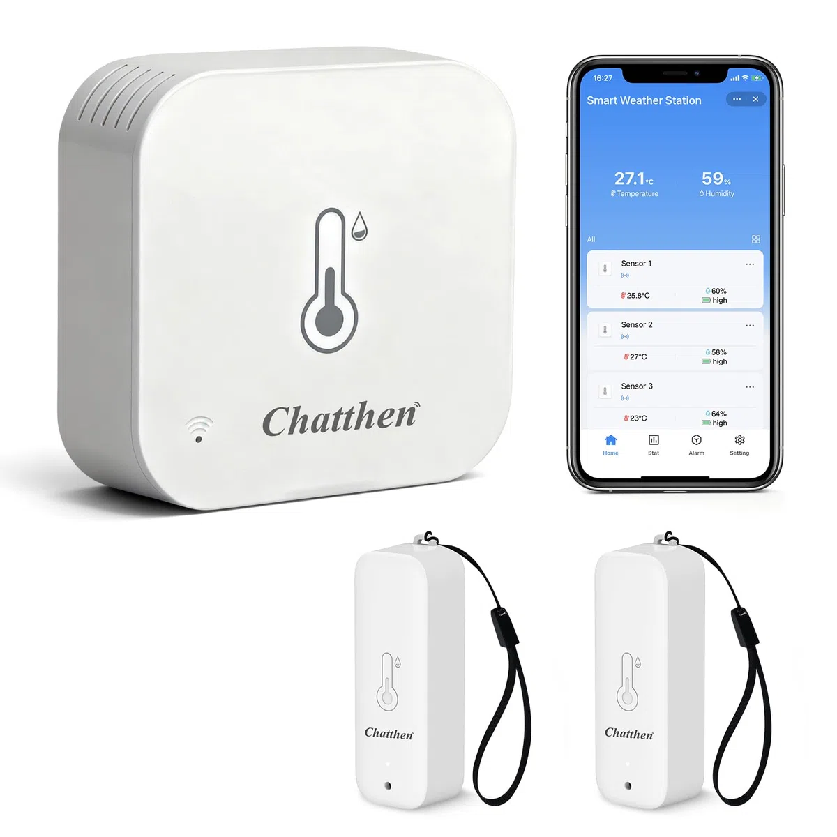 Igrometro Wifi, Termometro Esterno, Wireless 150m Range, Tuya APP Data Storage e Calibrazione, Temperatura e Umidità Monitor, 2 Sensori e 1 Base Station, Compatibile con Alexa