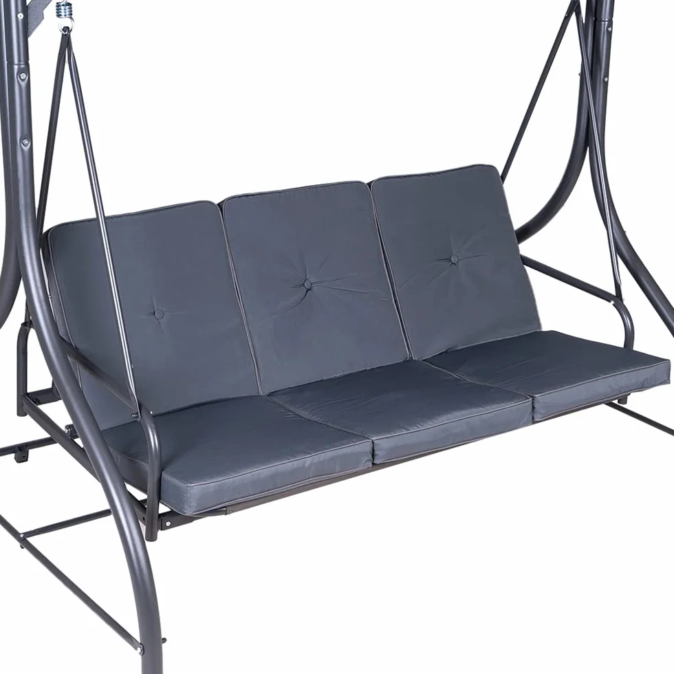 Hortan Dondolo Altalena XL 3 Posti Con Funzione Letto, Tetto Parasole Regolabile, Struttura In Acciaio E Tessuto Impermeabile, Per Arredo Giardino, Terrazzo e Balcone