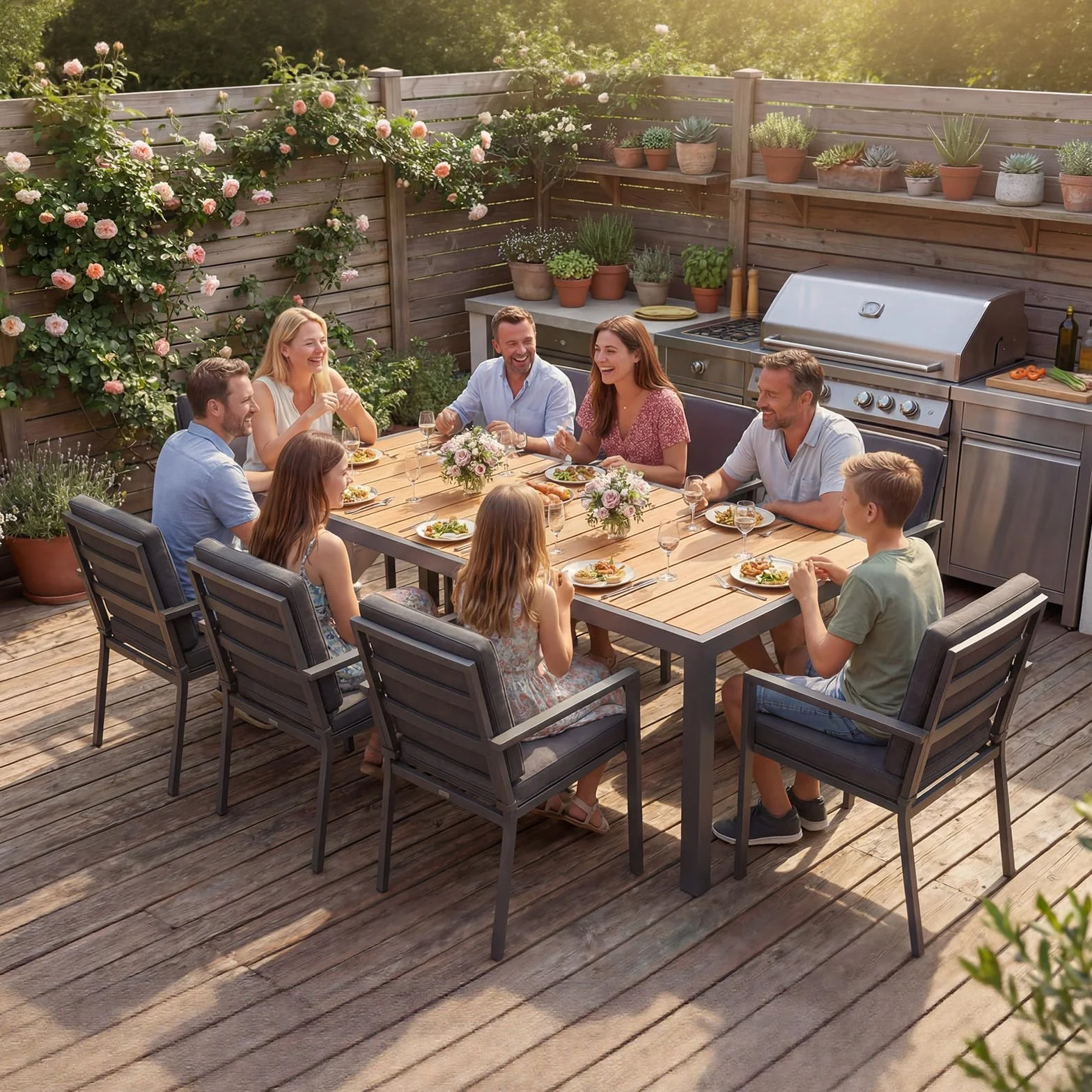 JUMMICO Tavolo da Giardino HDPS 189 x 80 x 74 cm Tavolino da Esterno Finitura a Vena di Legno
