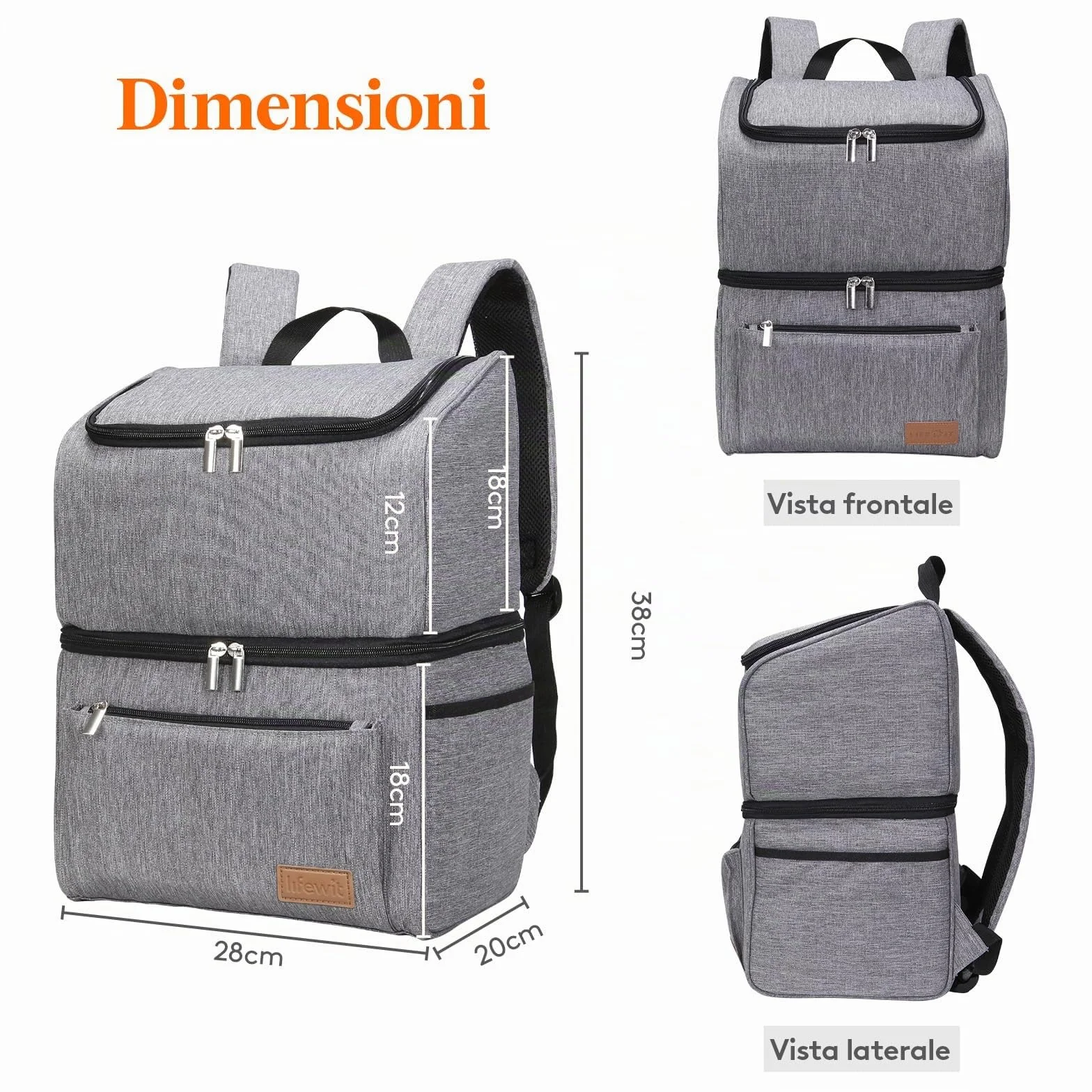 Lifewit Zaino Termico Borsa Frigo 21L Grande Doppio Strato Tenuta Stagna Portatile Grigio