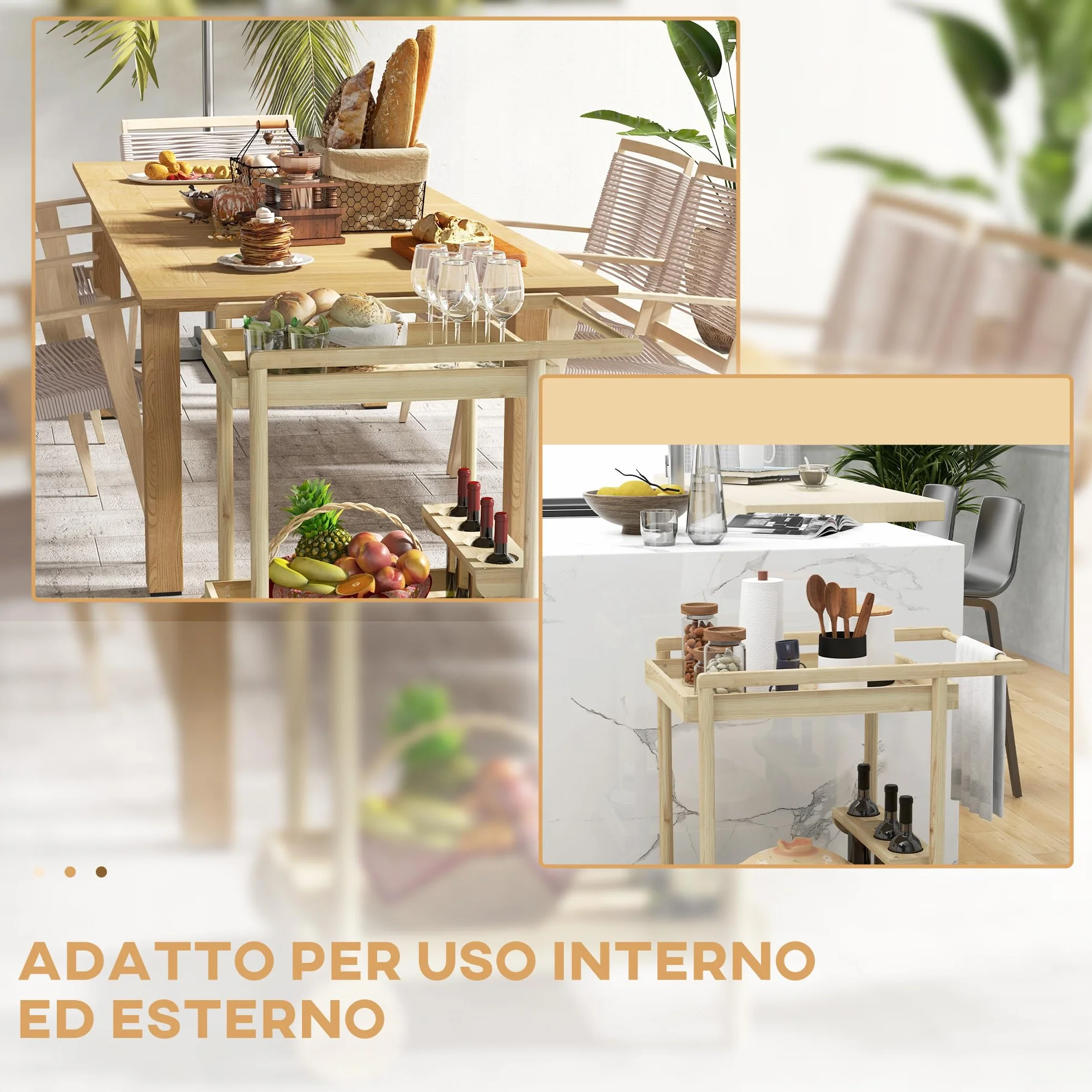Outsunny Carrello da Giardino in Legno di Abete a 2 Ripiani, 78x58.5x75 cm