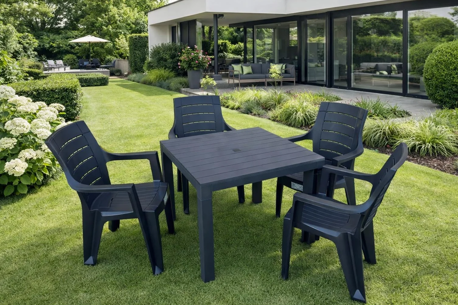 Set Tavolo da Giardino 80x80 cm con 4 Sedie – Tavolo Quadrato da Esterno in Resina – Colore Antracite