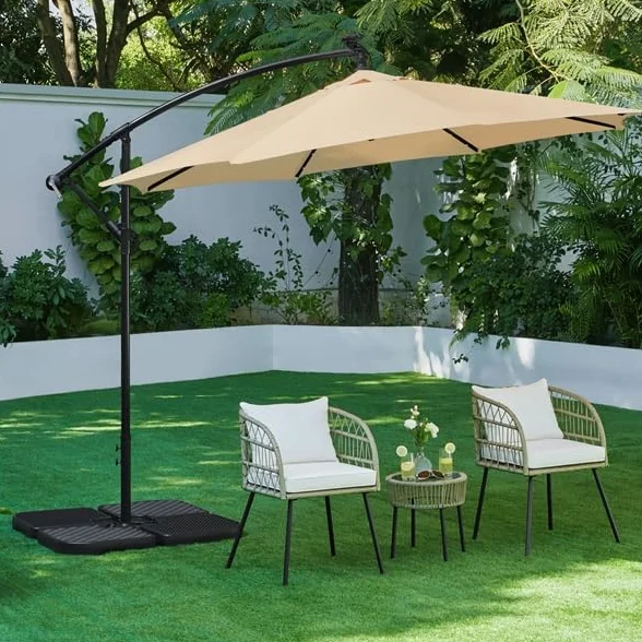 Yaheetech Base per Ombrellone Set 4 Pezzi Pesante Riempibile con Sabbia o Acqua 60L in HDPE con 4 Connettori Motivi di Rattan per Esterno Giardino Terrazza Nero