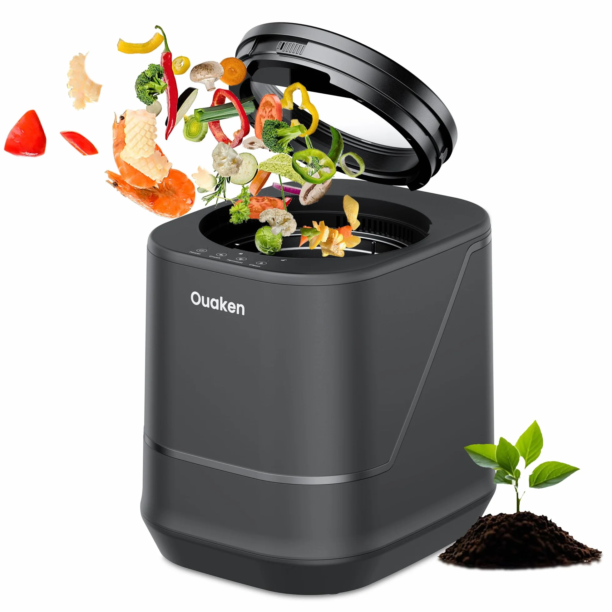 Composter Elettrico da Cucina 4L, Intelligente, Silenzioso, Autopulente, Trasforma Rifiuti in Fertilizzante, Nero