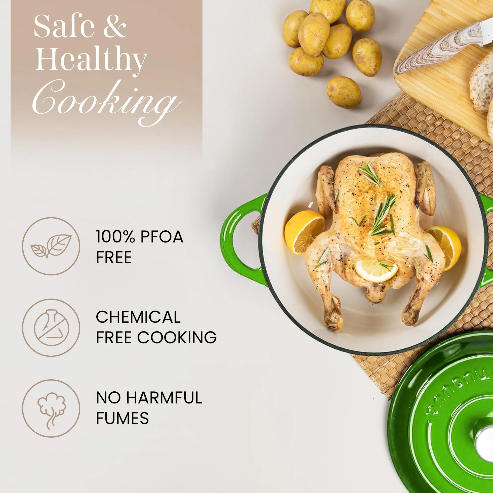 Casseruola in Ghisa Smaltata, Pentola Olandese Antiaderente con Coperchio, Induzione/Gas/Forno, Cottura Omogenea – 4.7 Liter 28cm Verde – da Nuovva