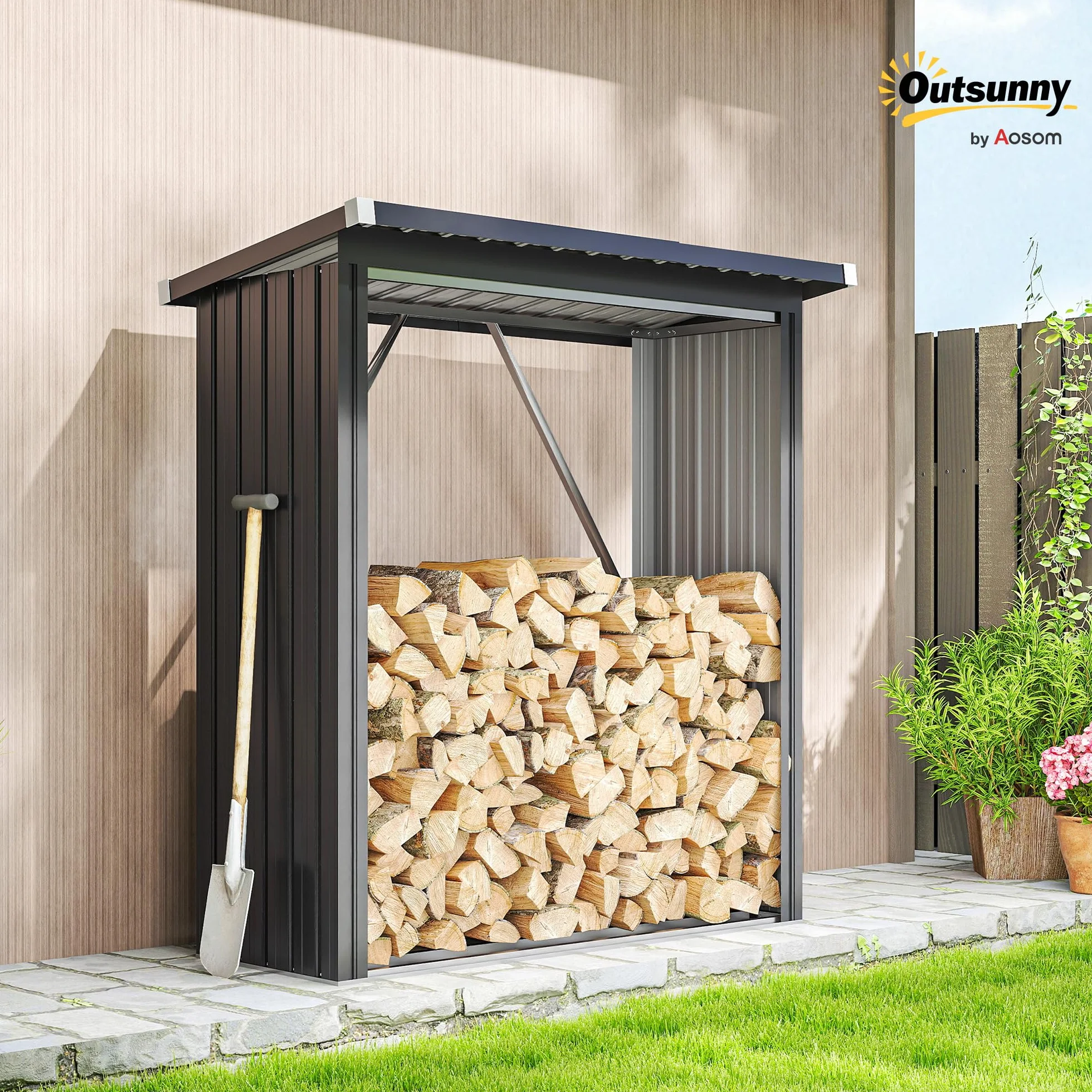 Outsunny Portalegna da Esterno in Acciaio Zincato 0.77 m² 150x66.5x150 cm Grigio Scuro