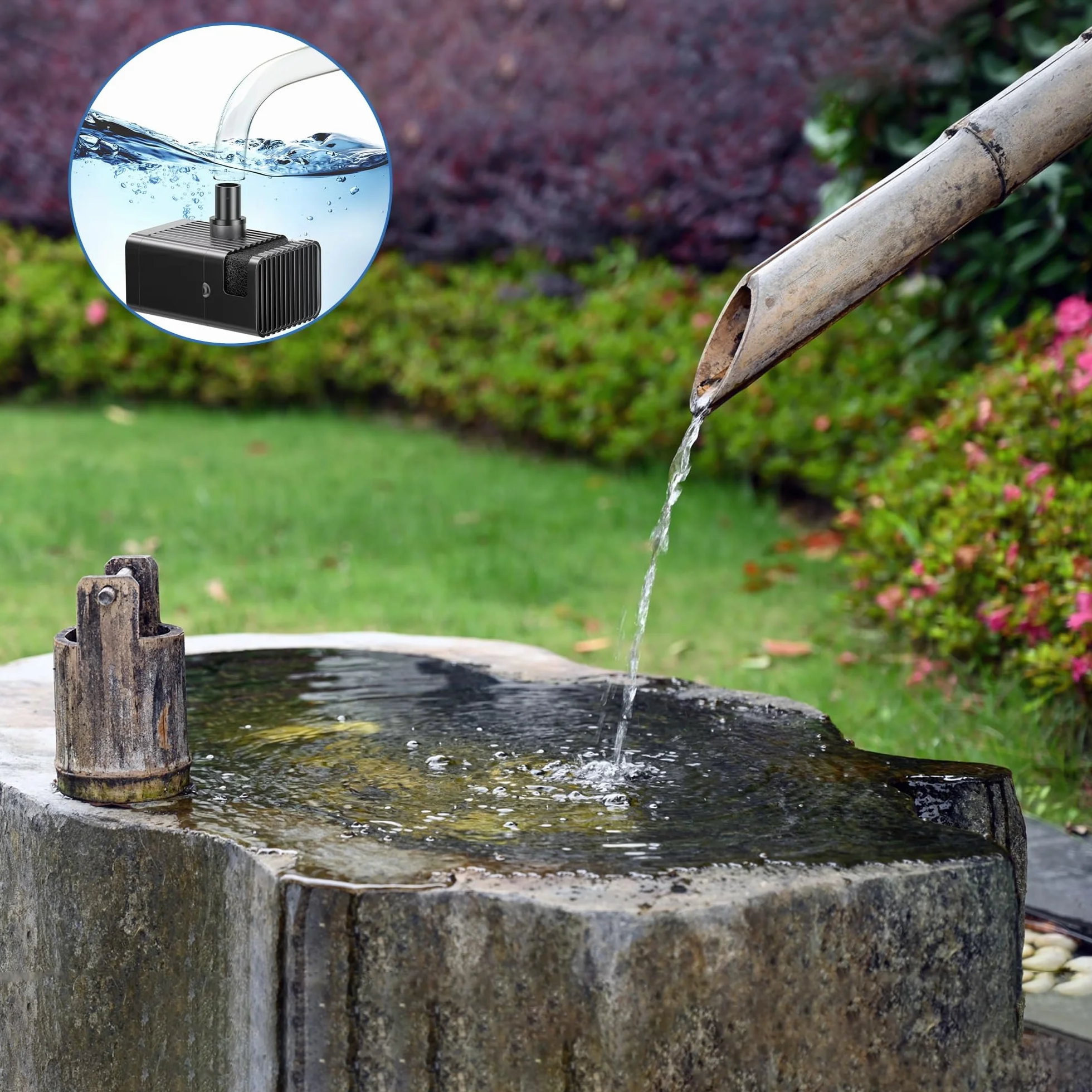 Pompa solare per laghetto Biling da 7,5 W con filtro, 300 l/h con tubo flessibile da 1,5 m, cavo da 3 m, 10 ugelli per laghetto da giardino fai da te, vasca per uccelli, fontana solare, gioco d'acqua
