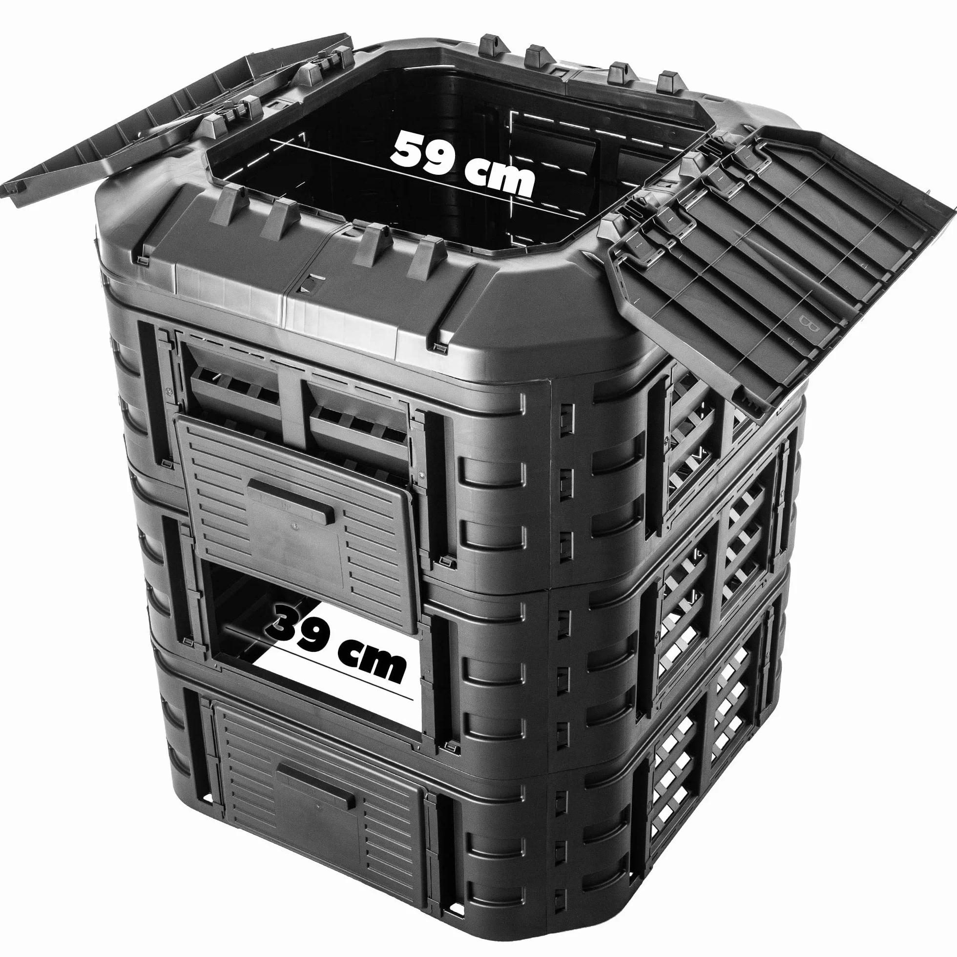 KADAX Composter Termico 860L z Coperchio Pieghevole, Sistema di Compostaggio Rapido in Plastica