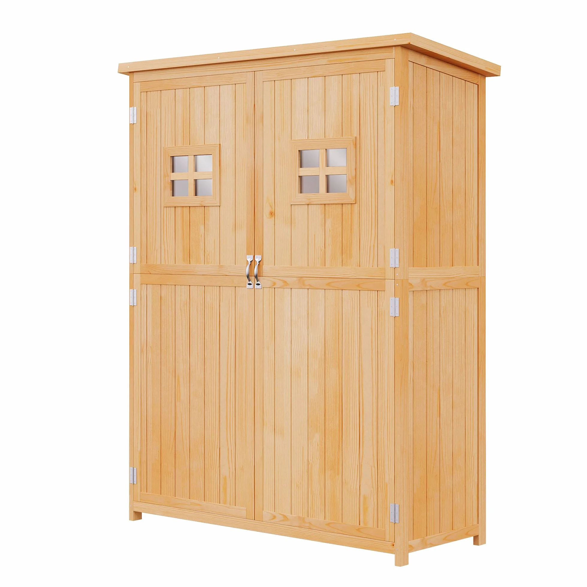 Outsunny Casetta da Giardino in Legno di Abete con Porta Doppia, Capanno Attrezzi con Mensole e Finestre, 127.5x50x164cm