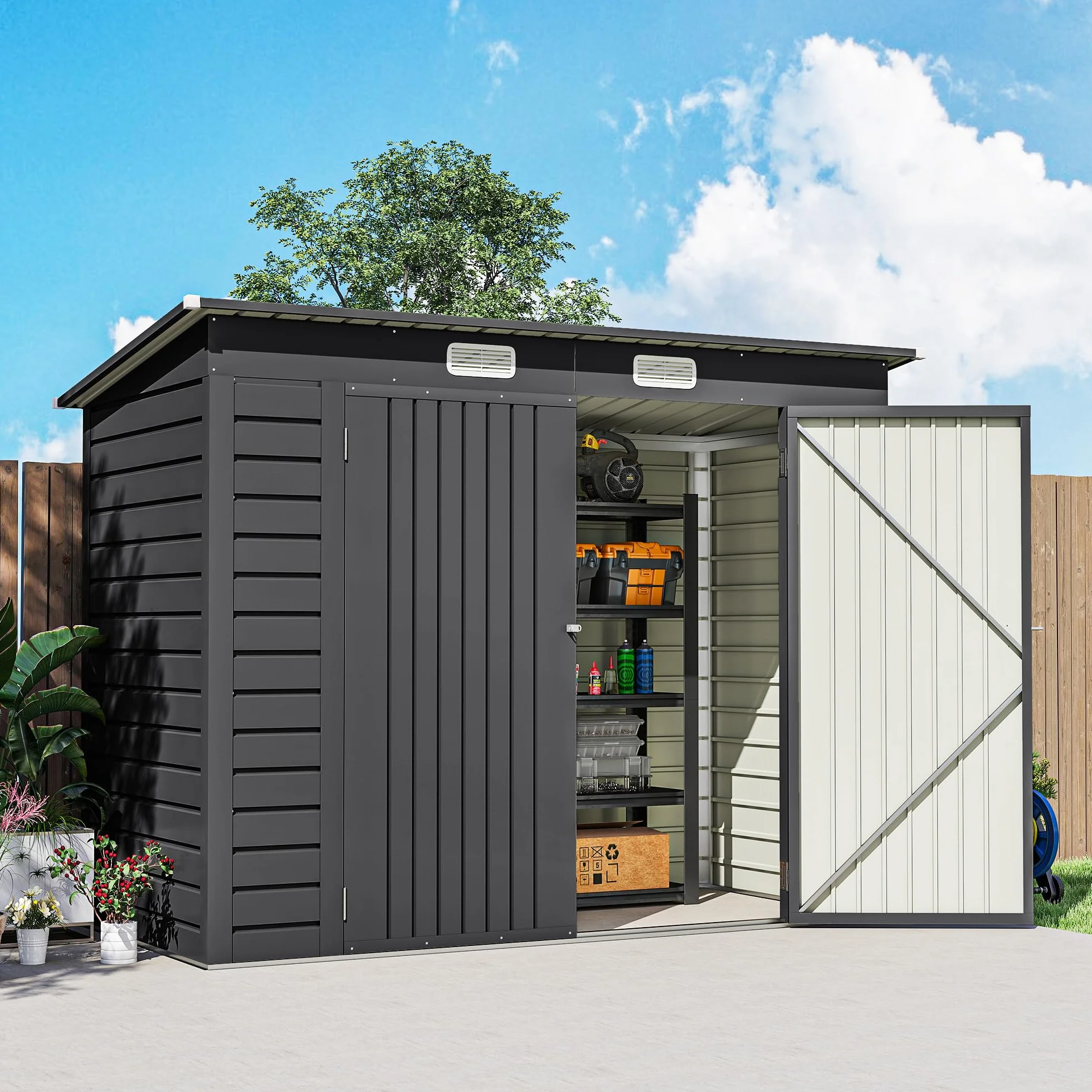 Outsunny Capanno Porta Attrezzi con 2 Prese d'Aria e Chiavistello, Casetta da Giardino in Acciaio Zincato, 249x121x183 cm, Grigio