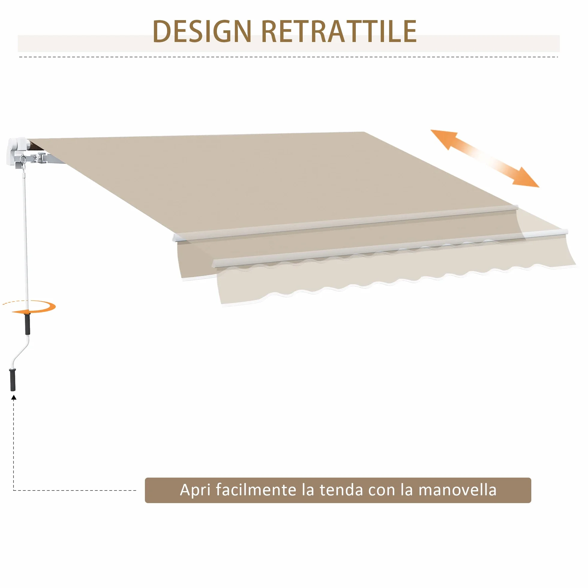 Outsunny Tenda da Sole 4x2.5 m con Braccio Avvolgibile, Tenda Parasole Esterno Alluminio Poliestere 280g/㎡, Protezione UV, Beige