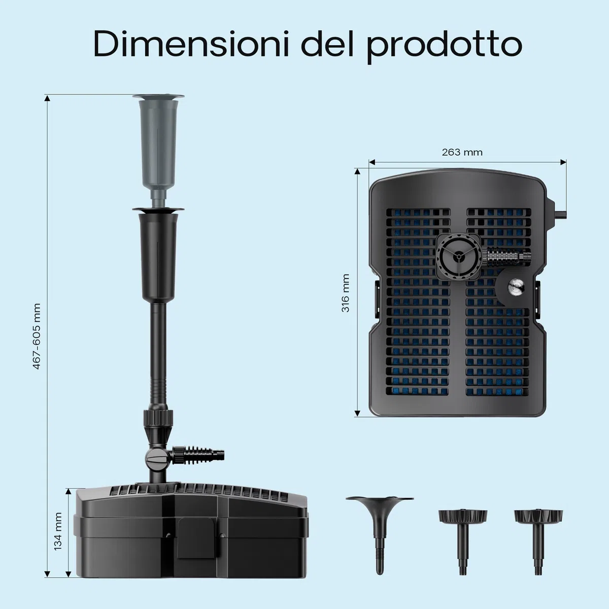 SunSun CUF-6000 3in1 Filtro, Pompa 2500l/h 54W e Chiarificatore UV 9 W per laghetti e fontane