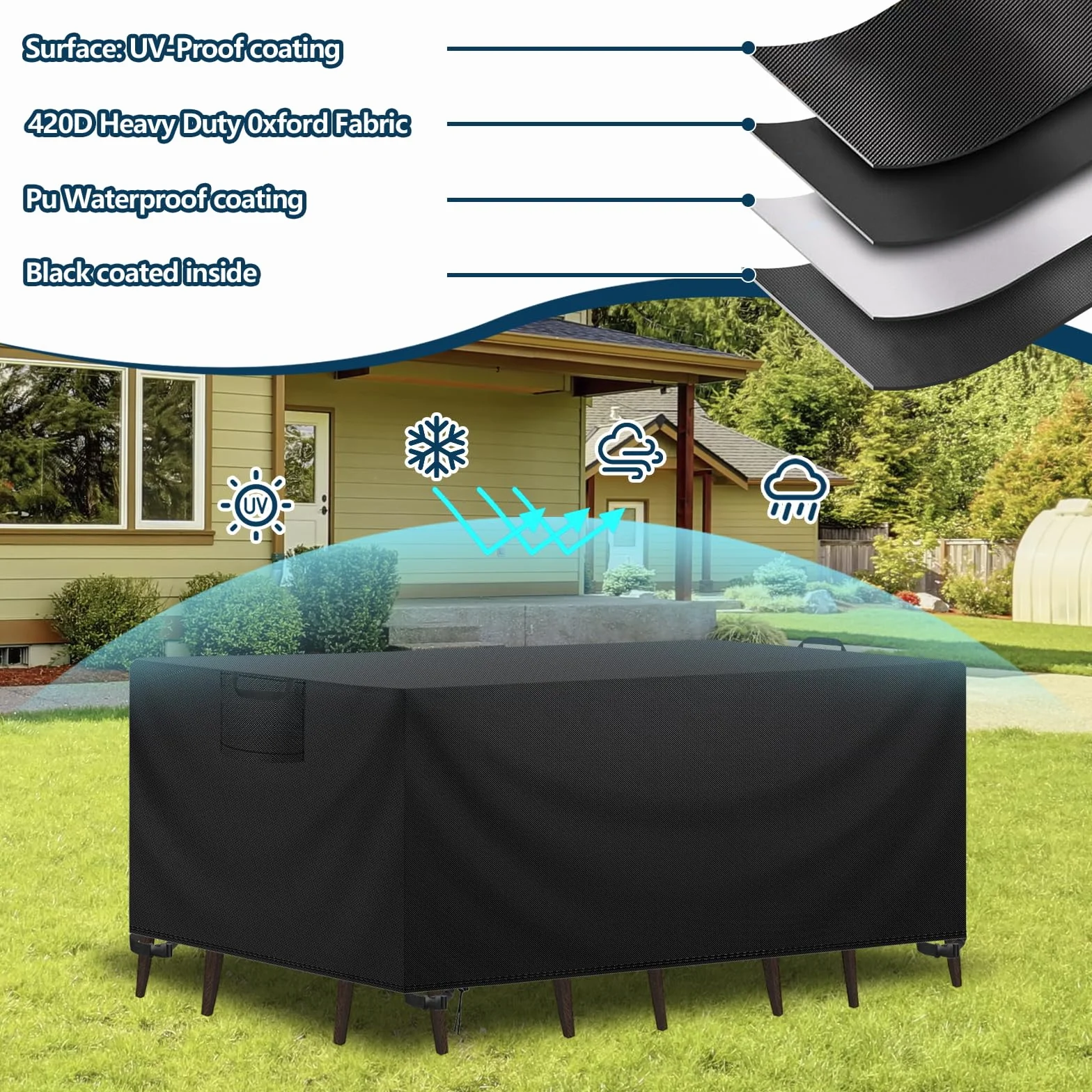 Copertura Tavolo Esterno Impermeabile 420D Oxford Nero 200x100x75 cm