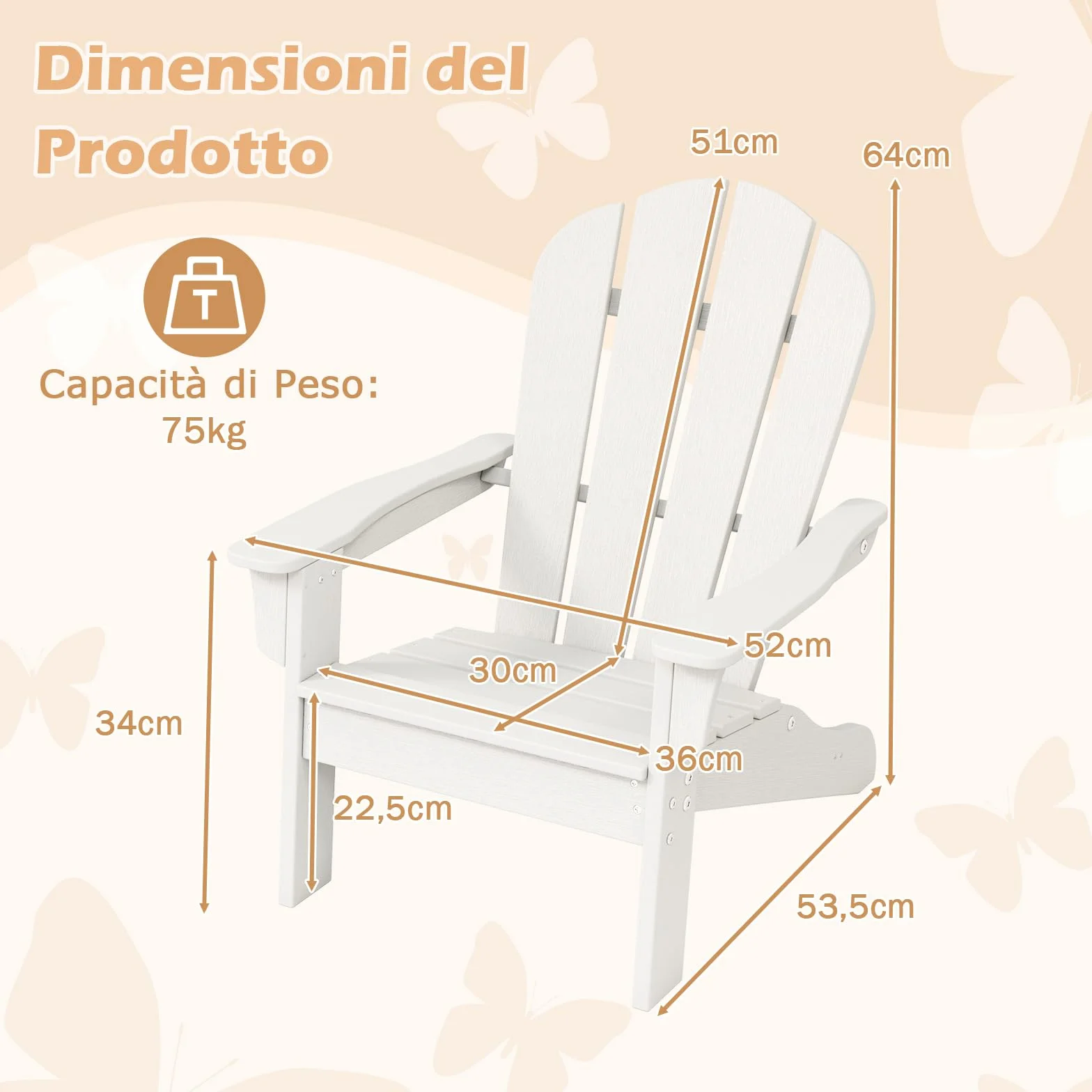 RELAX4LIFE Sedia Adirondack per Bambini con Schienale Alto e Braccioli per Interno ed Esterno, Sedia da Patio in HDPE Resistente per Bambini da 3 a 8 Anni per Giardino, Prato, Cortile (Bianco)