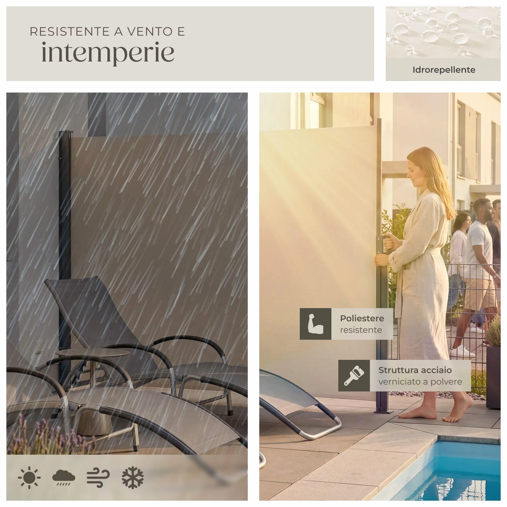 Tectake Tenda Laterale Avvolgibile Estensibile 300 x 200 cm Paravento Esterno Acciaio Beige