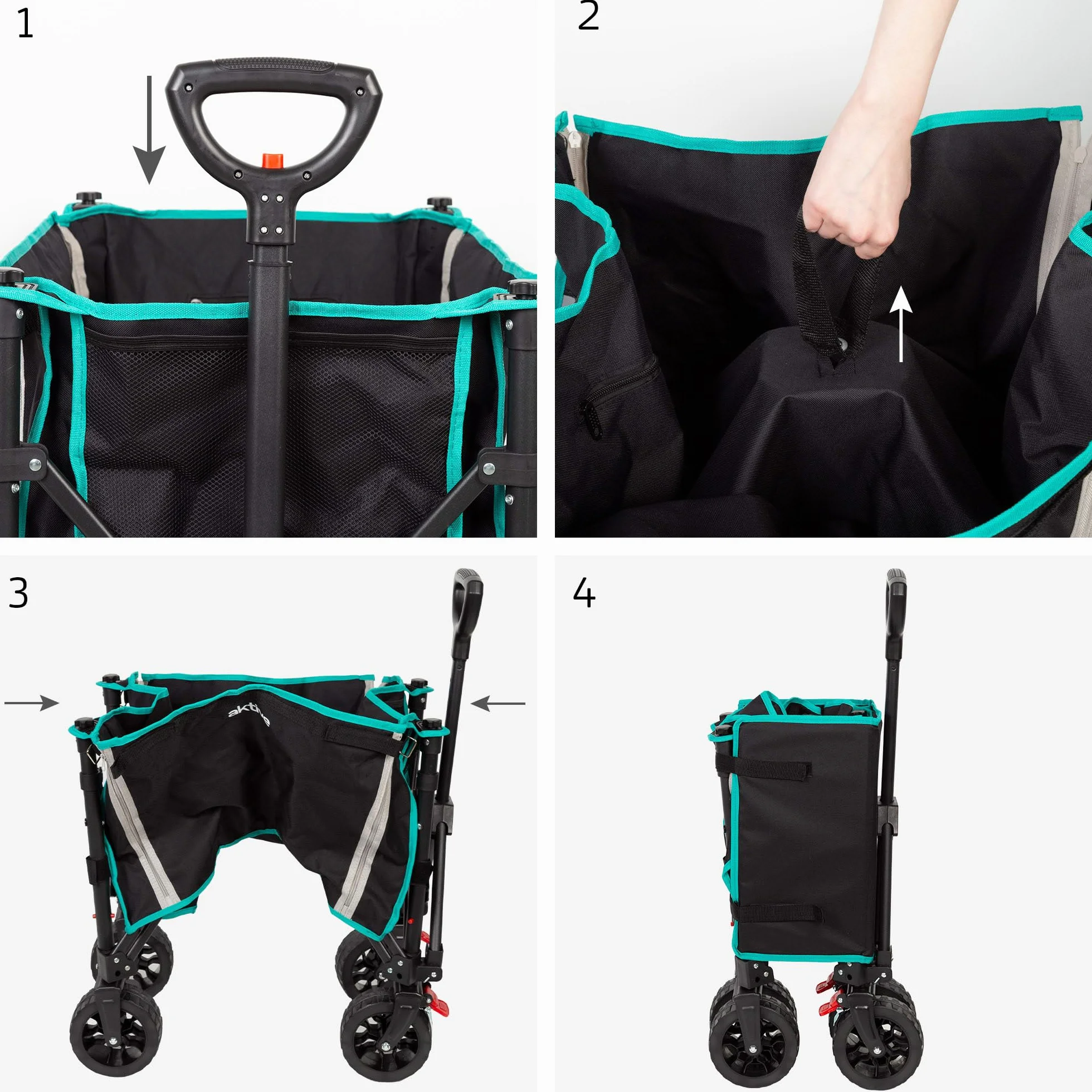 AKTIVE Carrello pieghevole da spiaggia ruote fuoristrada 60 kg acciaio poliestere 70x45x95 cm