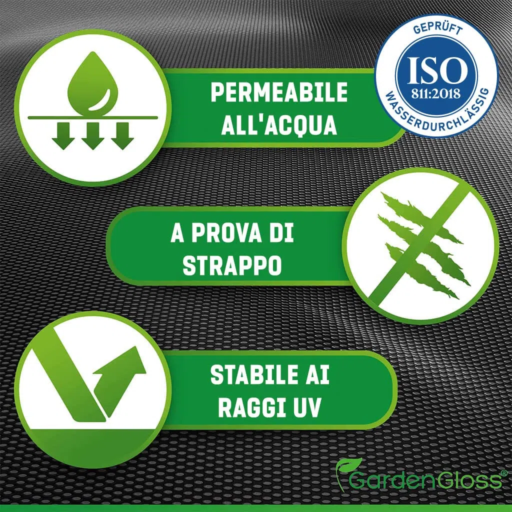 GardenGloss Telo Pacciamatura Contro Erbe Infestanti 50m² 150g/m² Extra Resistente Strappo Permeabile Acqua Resistenza UV Nero Orto 50m x 1m 1 Rotolo