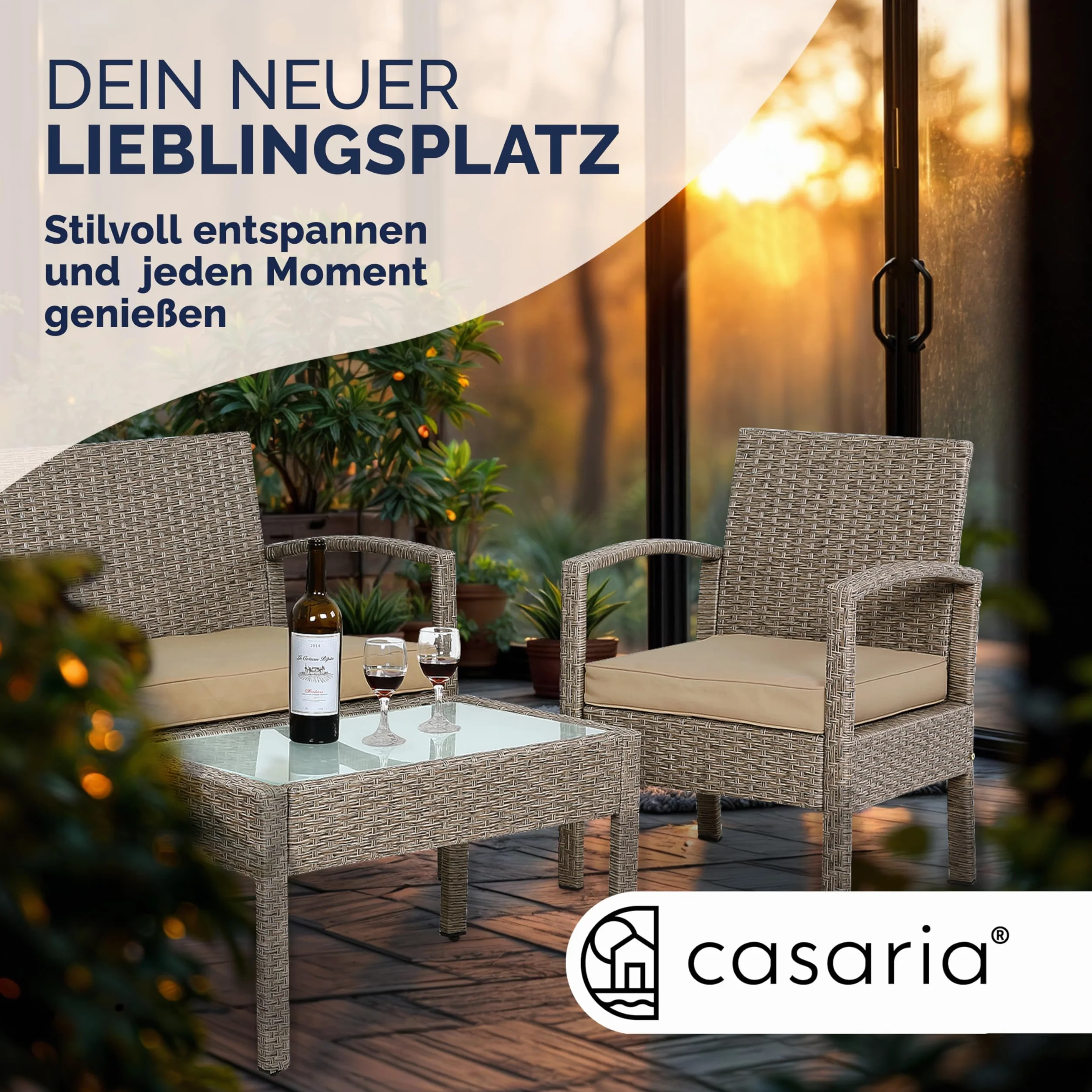 Casaria Lounge Tavolo da Giardino Polyrattan Set 4 Persone con Cuscini
