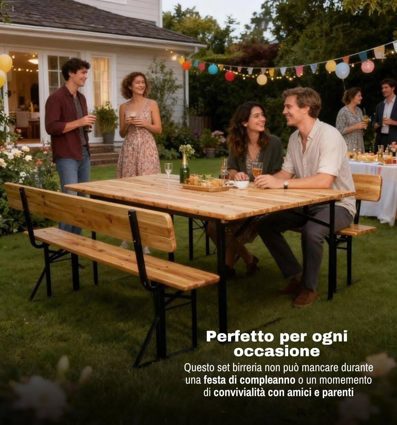 Arredo Stock Set birreria tavolo e 2 panche con schienale in legno