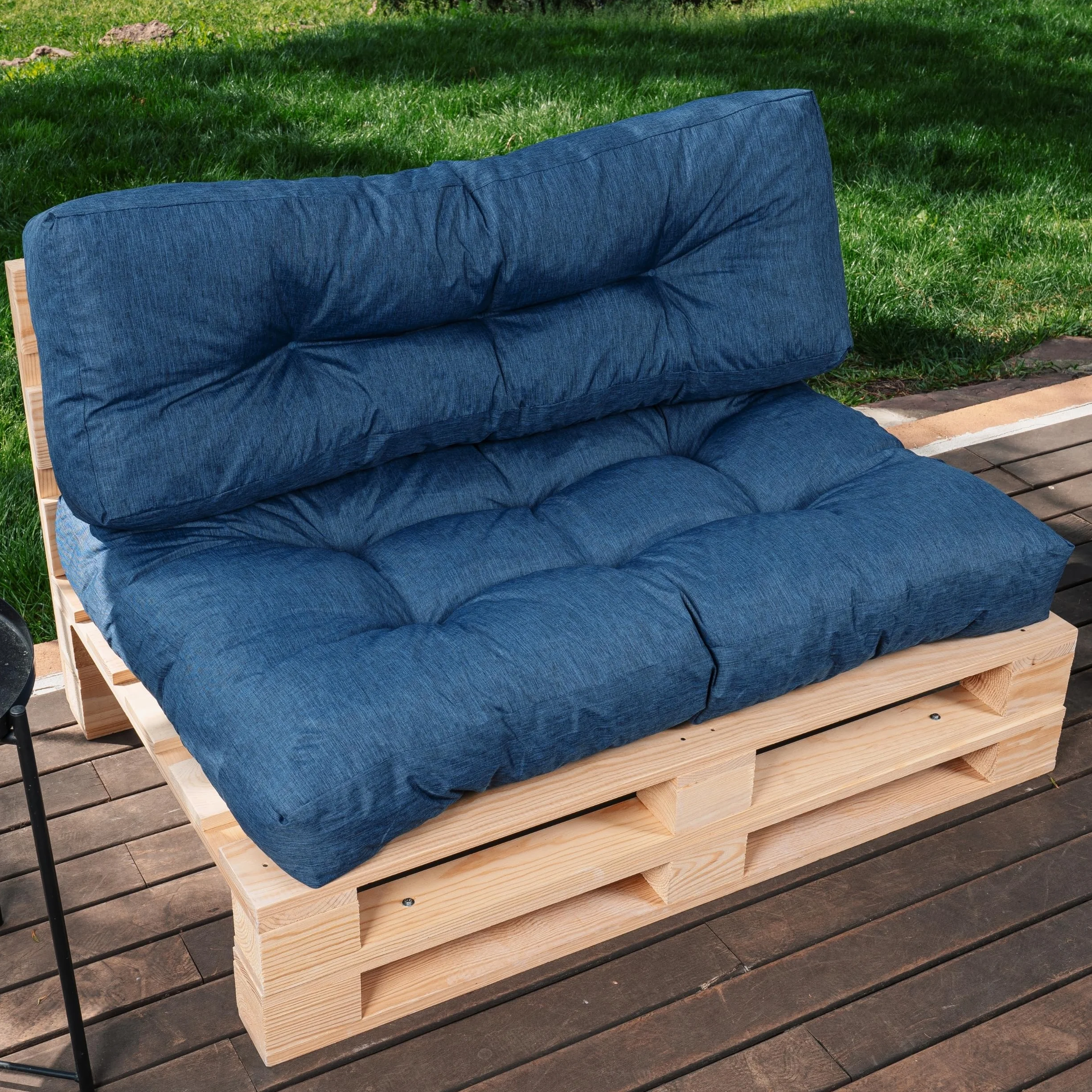 bananair - Cuscini per Pallet - Tessuto Idrorepellente e Anti-UV - Molto Confortevole, Imbottito in Schiuma - Cuscini per Divano Esterno Giardino (Seduta 120x80 cm + Schienale 120x40 cm, Blu)
