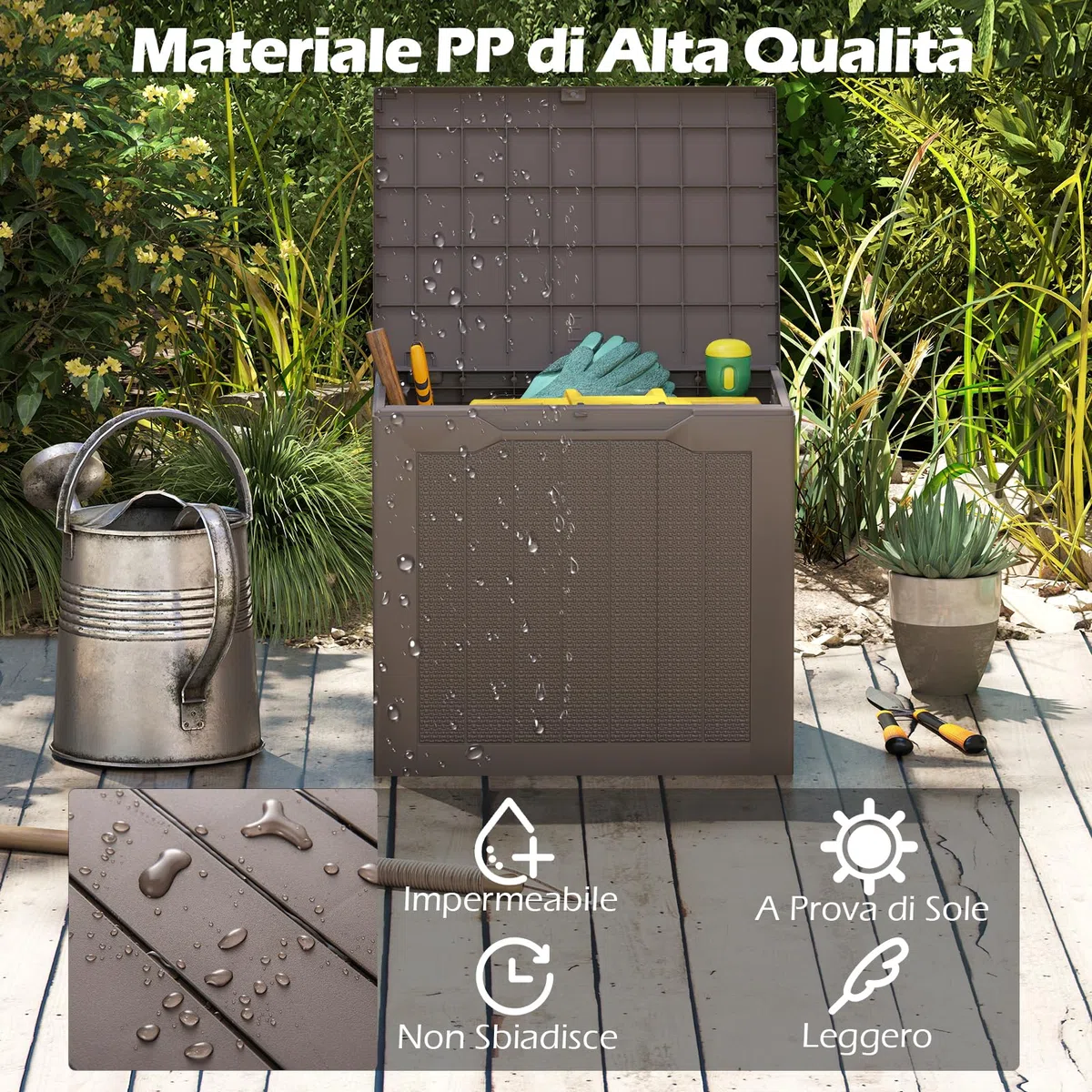COSTWAY Baule da Esterno 106 L, Cassapanca Contenitore Impermeabile con Coperchio Bloccabile e Maniglie Laterali, per Giardino, Terrazzo e Cortile, 56 x 41 x 50,5 cm (Marrone)