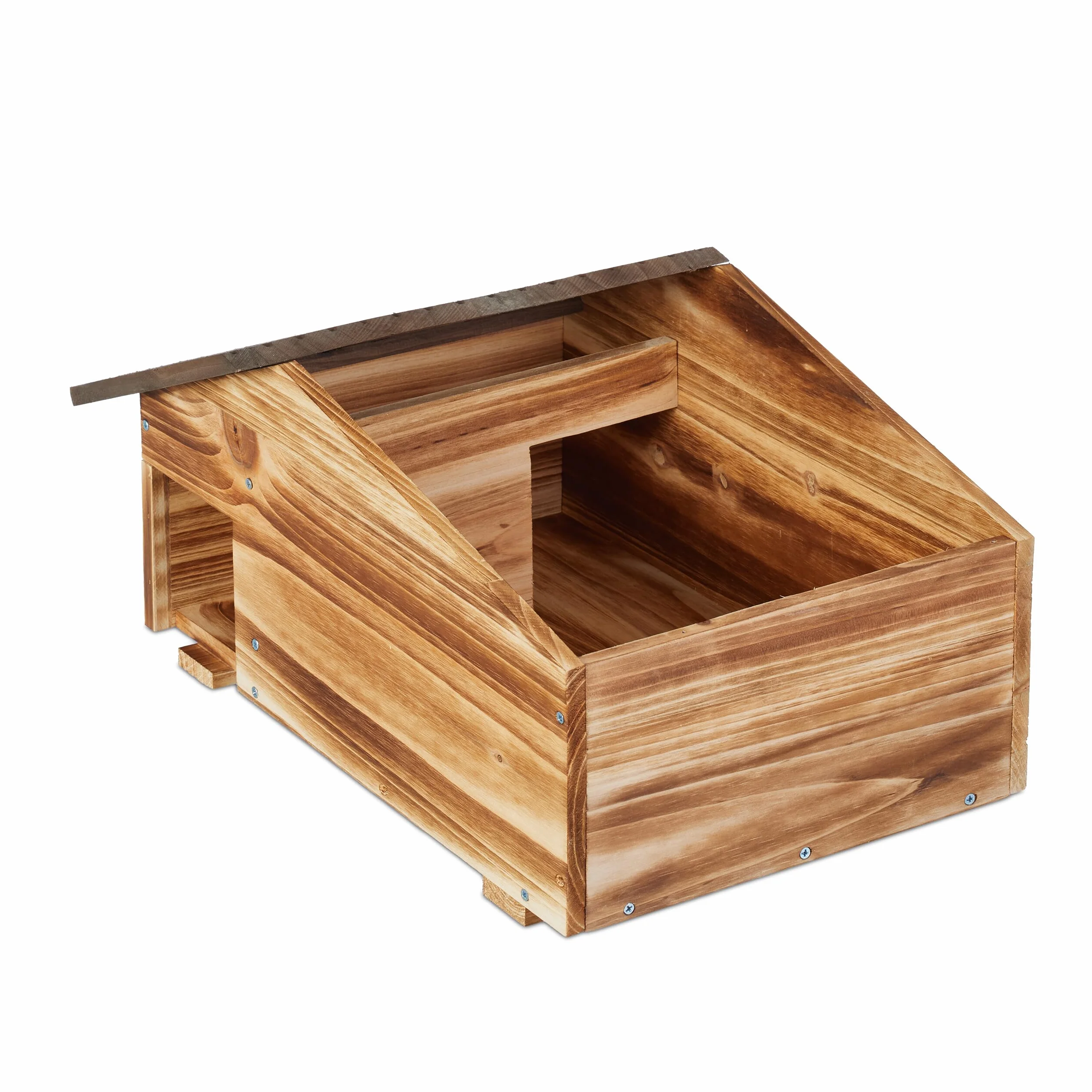 Relaxdays Casetta per Ricci, Rifugio da Giardino, 2 Camere, HLP: 24x46x33,5 cm, Tana Contro Predatori, Legno Fiammato