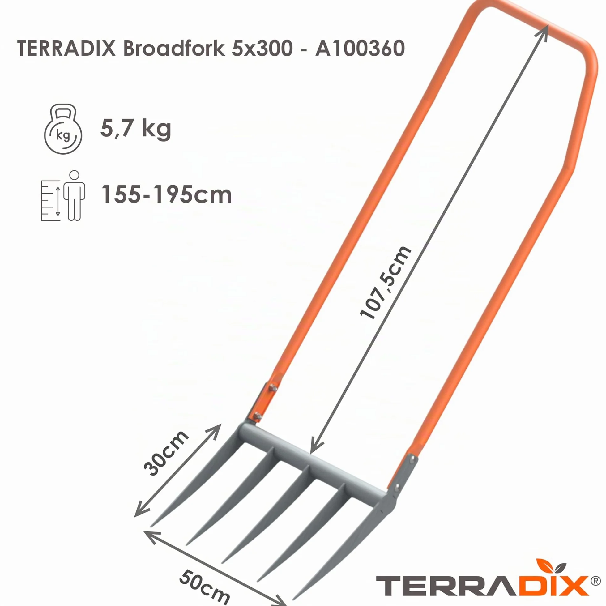 Forca vanga TERRADIX 5 x 300 - Larghezza di lavoro 50 cm- Lunghezza dei denti 30 cm