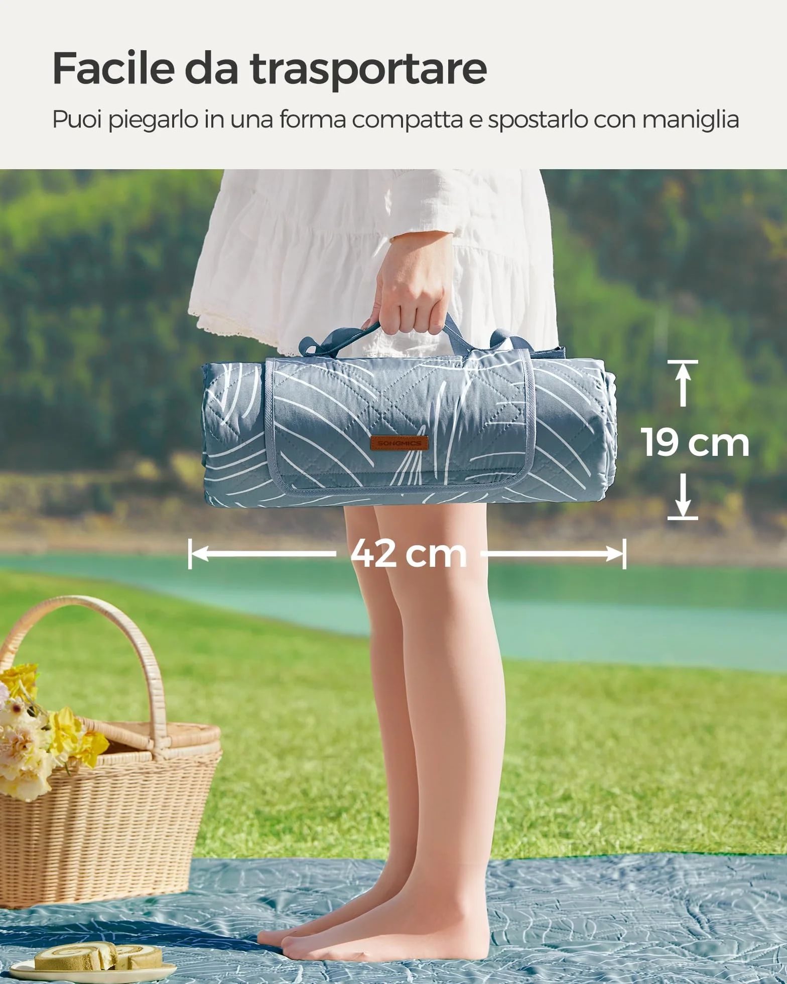 SONGMICS Coperta Picnic 300x200 cm Impermeabile Lavabile Pieghevole GCM310Q03