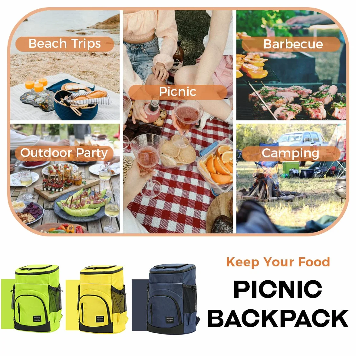 Zaino Termico 30 Litri Isotermo per Picnic Campeggio Barbecue