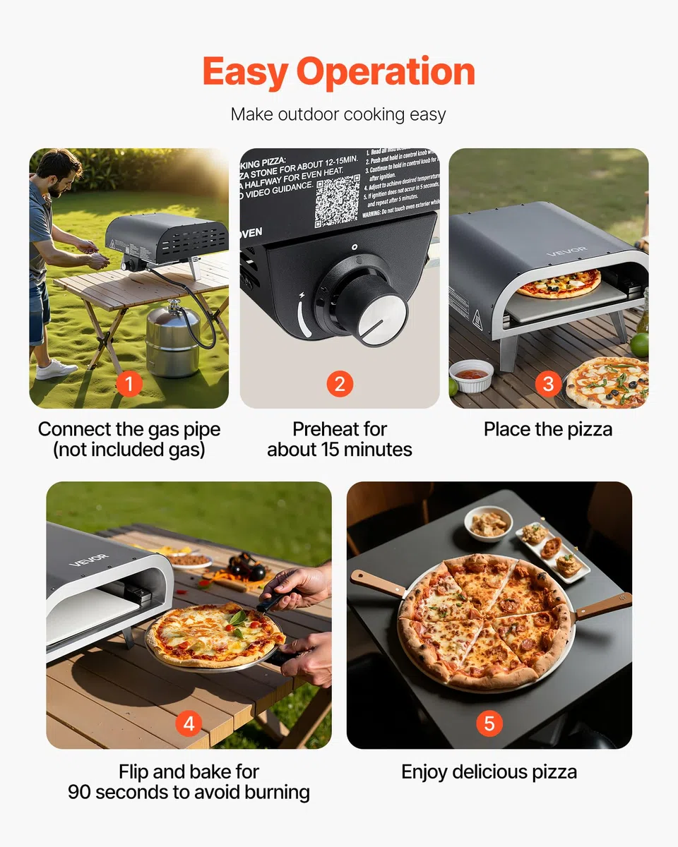 VEVOR Forno per pizza all'aperto a gas 30,5 cm portatile con pietra in cordierite e copertura impermeabile