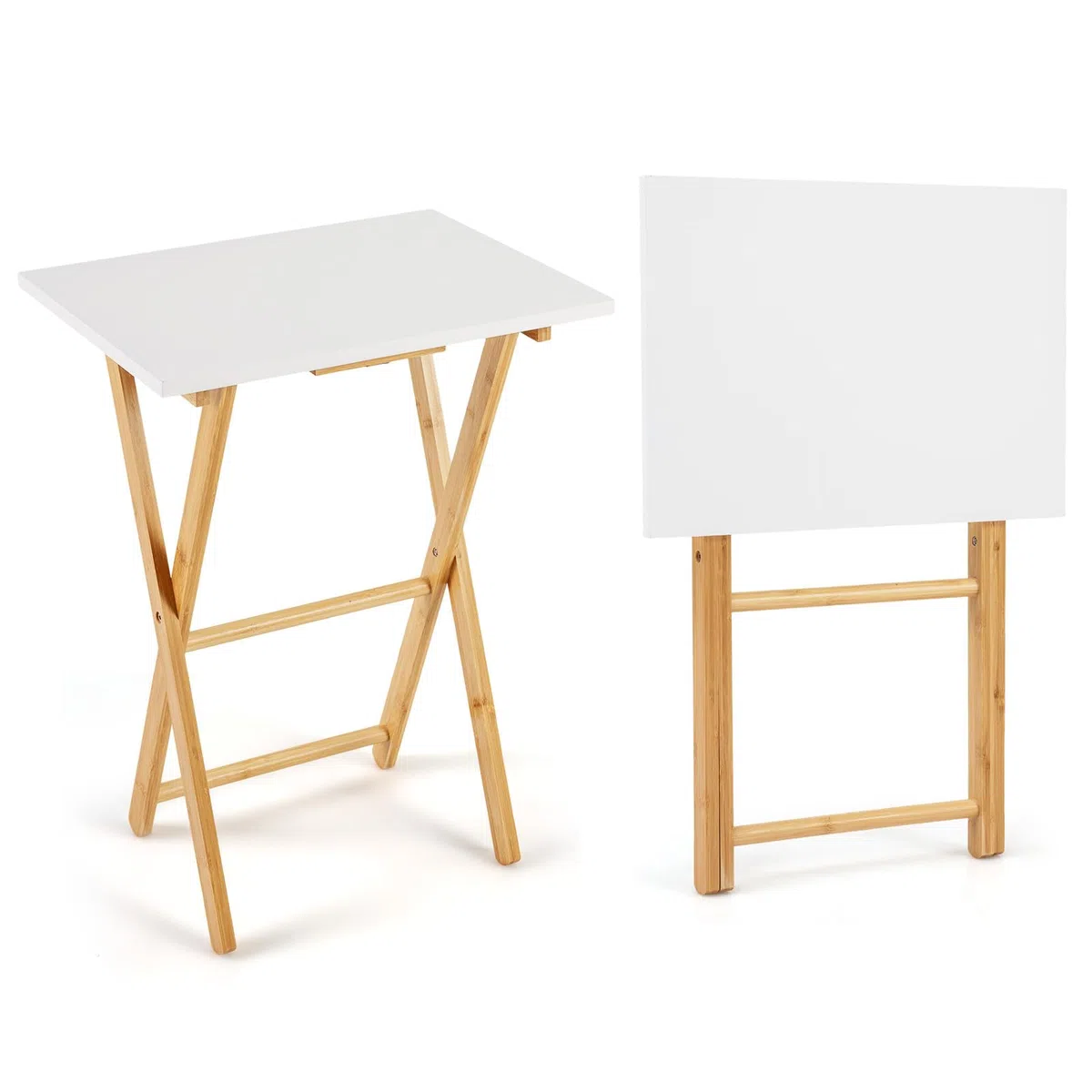 COSTWAY Set di 2 Tavolini Pieghevoli Laterale, Tavolino Portatile da Salotto Salvaspazio, Tavolo Laterale in Bambù, per Soggiorno Patio Terazza, Portata 20 kg, Senza Montare