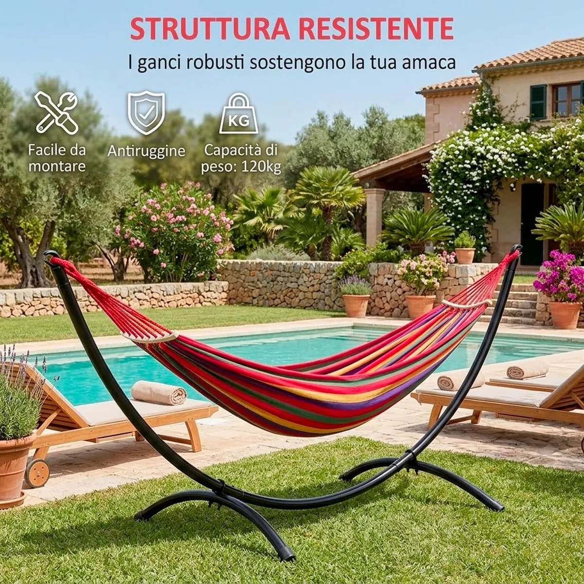 Struttura Per Amaca In Acciaio Con Supporto Ad Arco Ganci Laterali Capacità 150 Kg Montaggio Facile Per Giardino Terrazzo Balcone E Relax Outdoor 300 X 90 X 100 Cm Nero