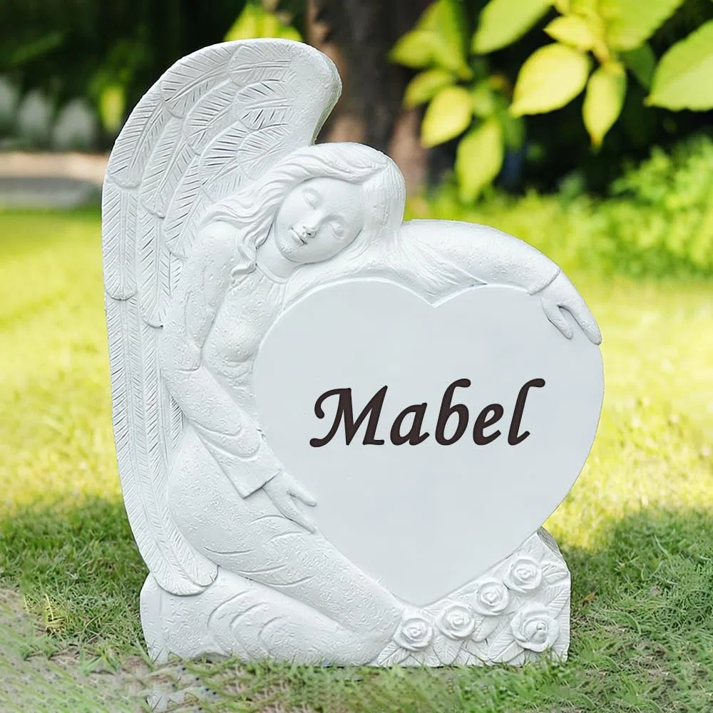 Pietre commemorative da giardino personalizzate con angelo inciso per cimitero