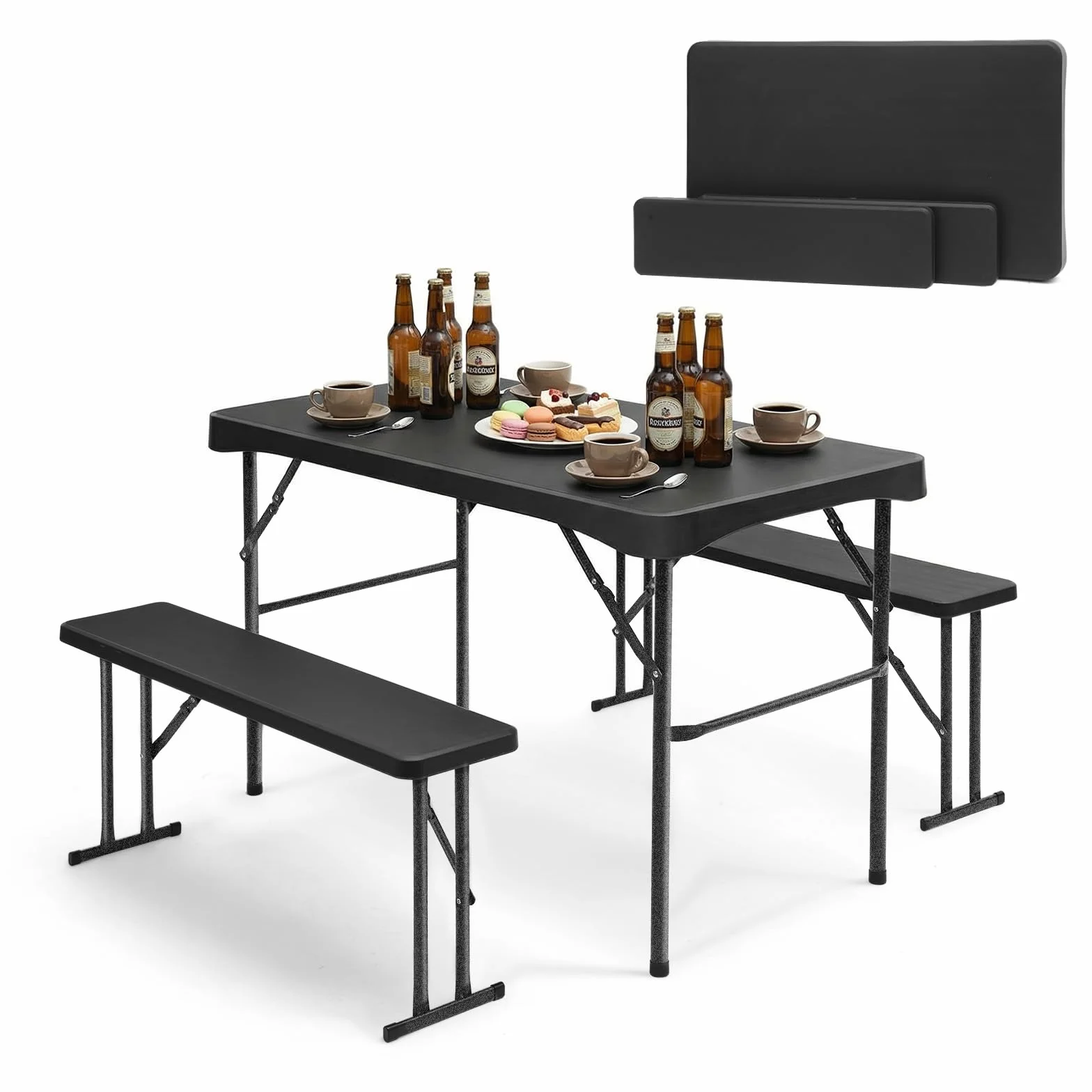 Sekey zestaw stołu z ławami składany plastik 113x61 cm 4 osoby